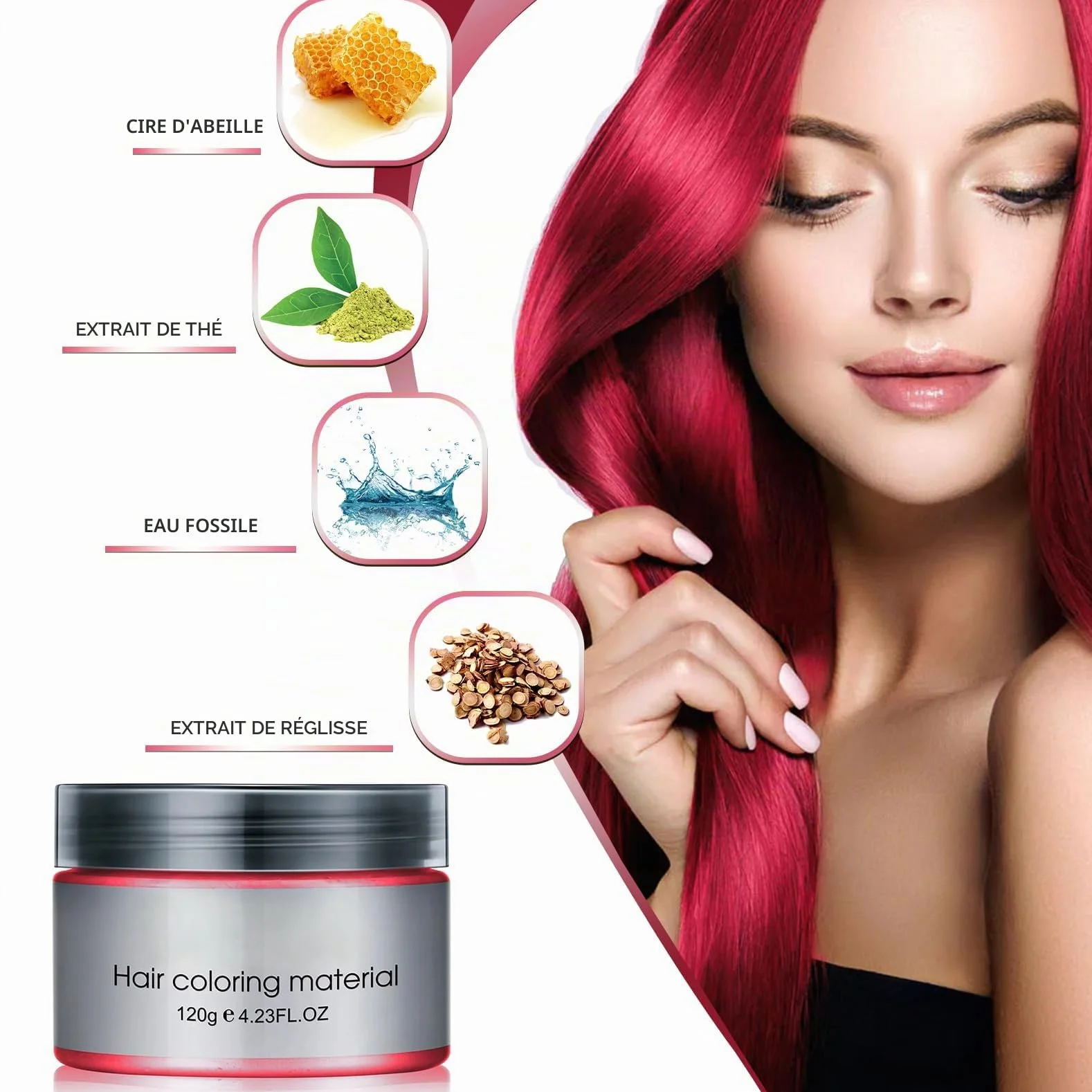 Cire Colorante Temporaire Cheveux 4.23 oz Rouge Facile À Laver Cosplay Adulte