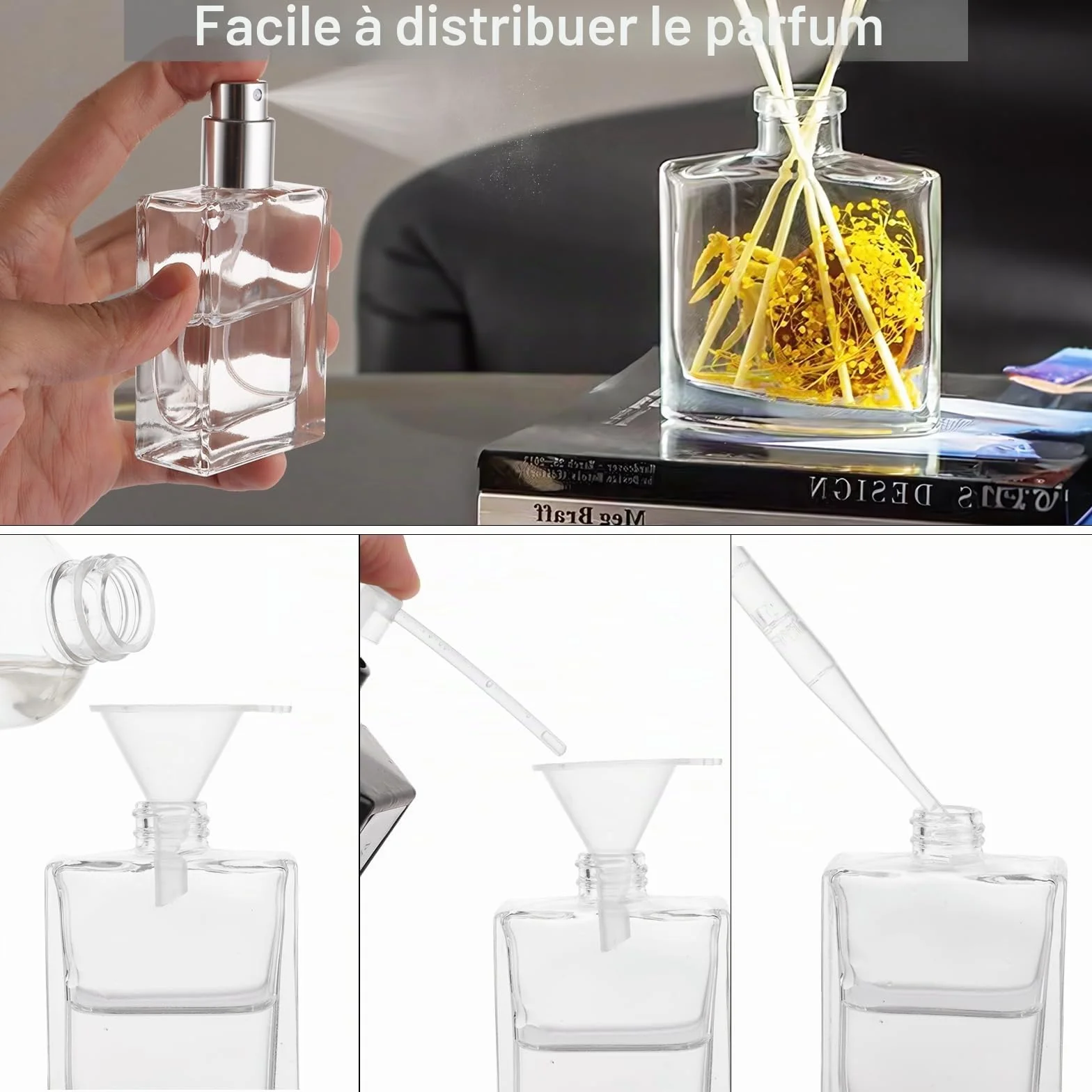 Lot de 8 Vaporisateur Parfum de 30 ml, Flacon Vaporisateur Verre pour les déplacements, flacons de parfum transparents rechargeables pour huile essentielle, argent