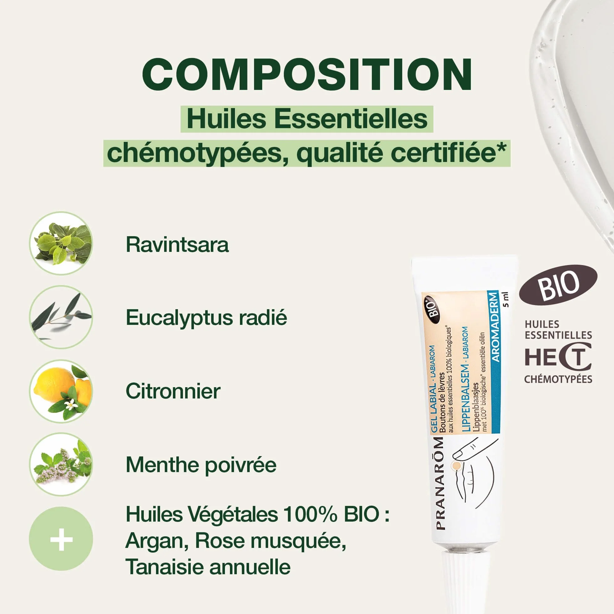 PRANARÔM Gel Labial BIO Boutons de Lèvres Huiles Essentielles 5 ml