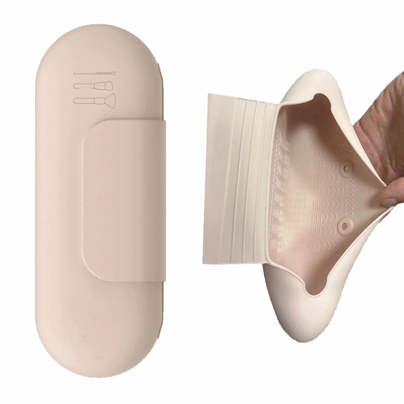Étui à Pinceau de Maquillage en Silicone Rangement Portable Fermeture Magnétique pour Voyages Trousse pour Femmes (Kaki)