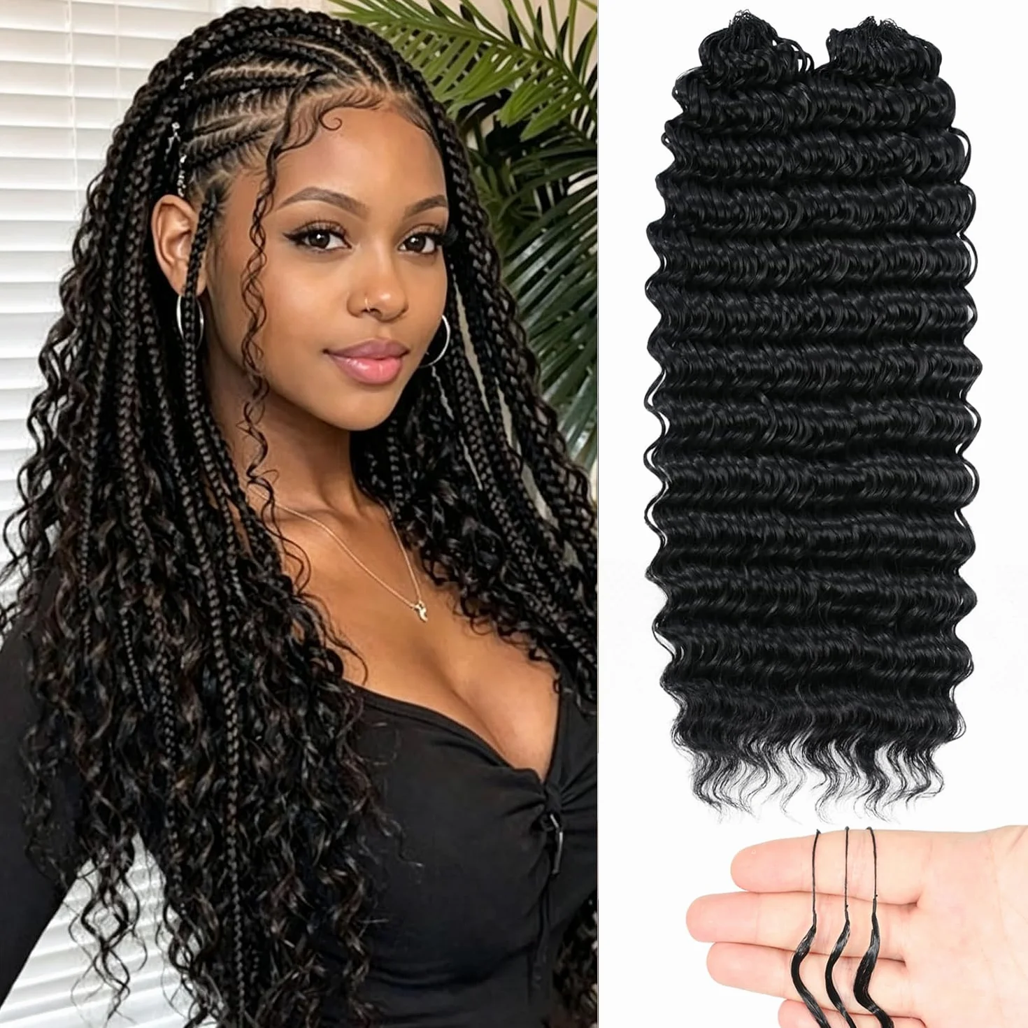 Feather Crochet Hair miracle knots hair 16inch 100Strands Deep Wave Hair for Invisible miracle Knot Crochet Hair Extensions for Black Women (1B#, 16 Inch ((40Strands))