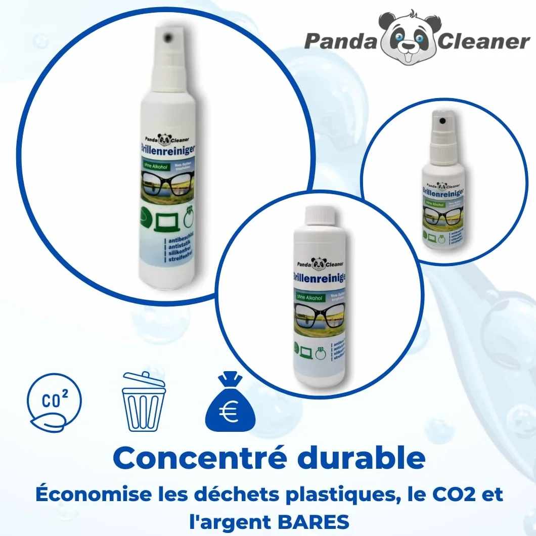 Pandacleaner Kit de recharge nettoyant lunettes 2 x 250 ml anti-buée sans alcool