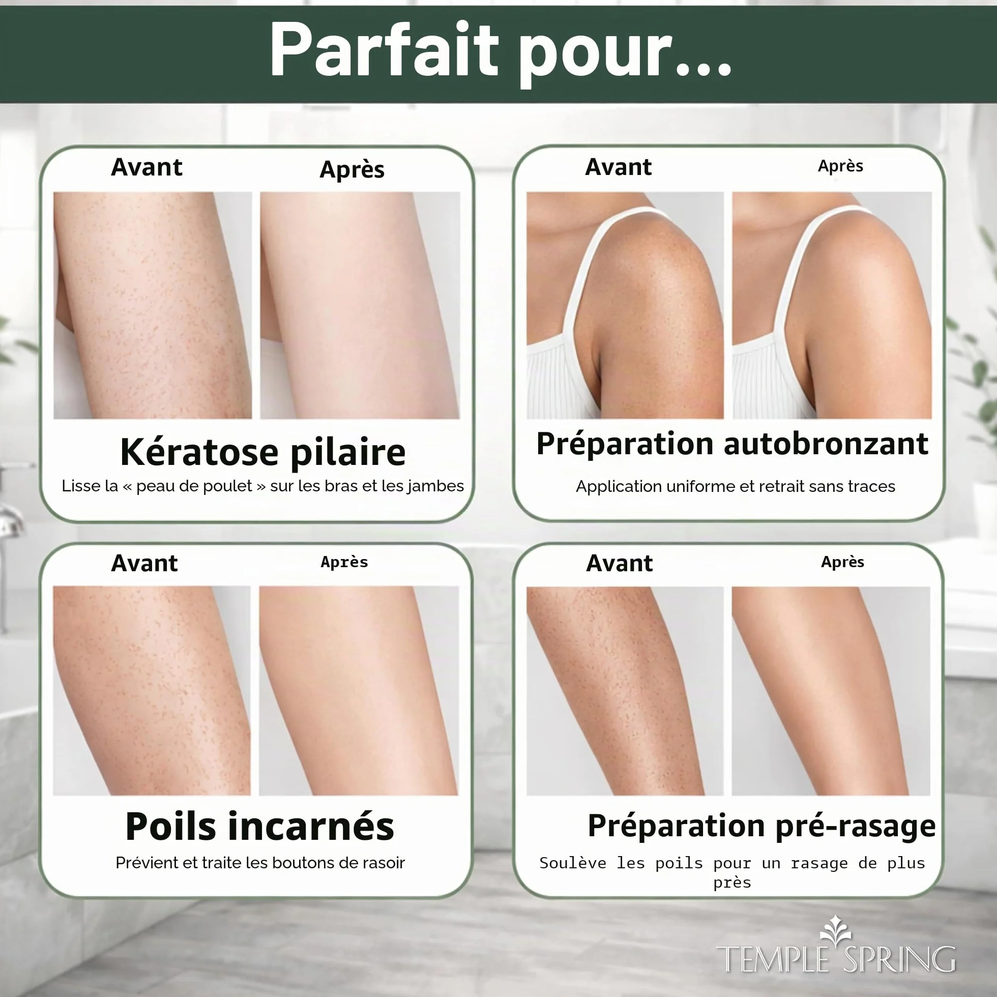 Gant Exfoliant Corps en Bambou, Gommage Corps, Loofah Éponge Douche, Vert Sauge
