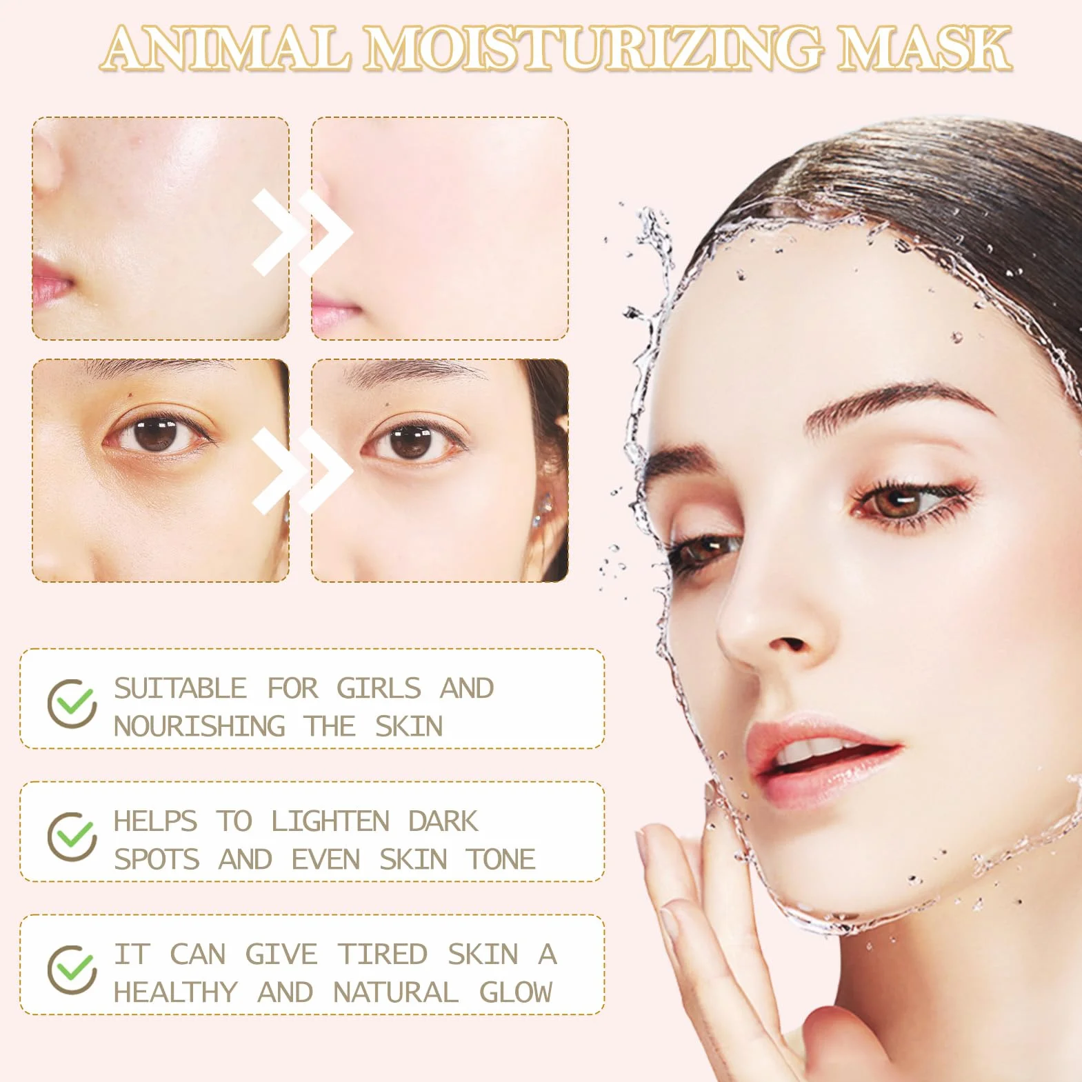 Masque Visage Enfants Fille 8 Pièces Animaux, Masque Tissu Visage Enfant, Masque Beauté Ado