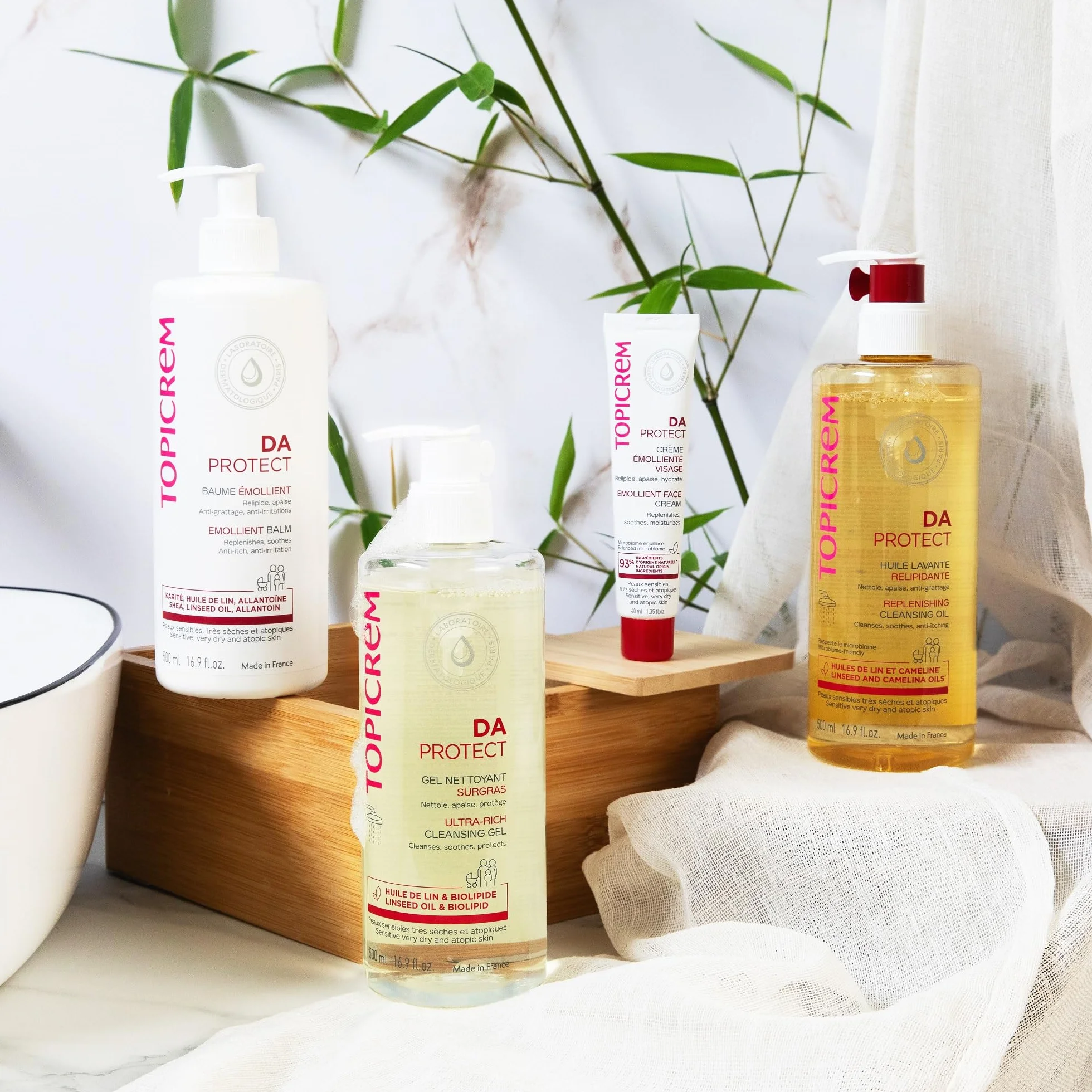 Topicrem DA Baume Émollient Crème Hydratante Relipide Nourrit Apaise Soin Visage Corps Peaux Sensibles Sèches Atopiques Bébés Enfants Adultes 500 ml