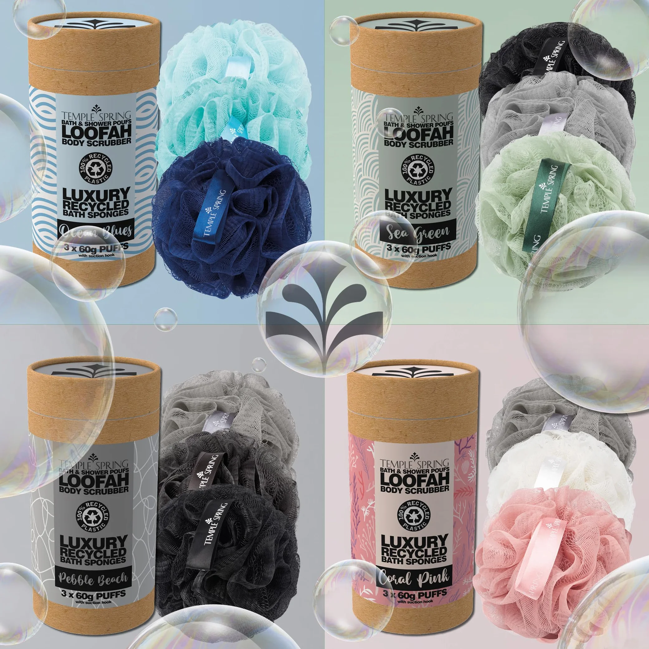 Fleur de Douche Recyclées Loofah Gommage Corps Eponge Exfoliante Luffa Djampe Gris