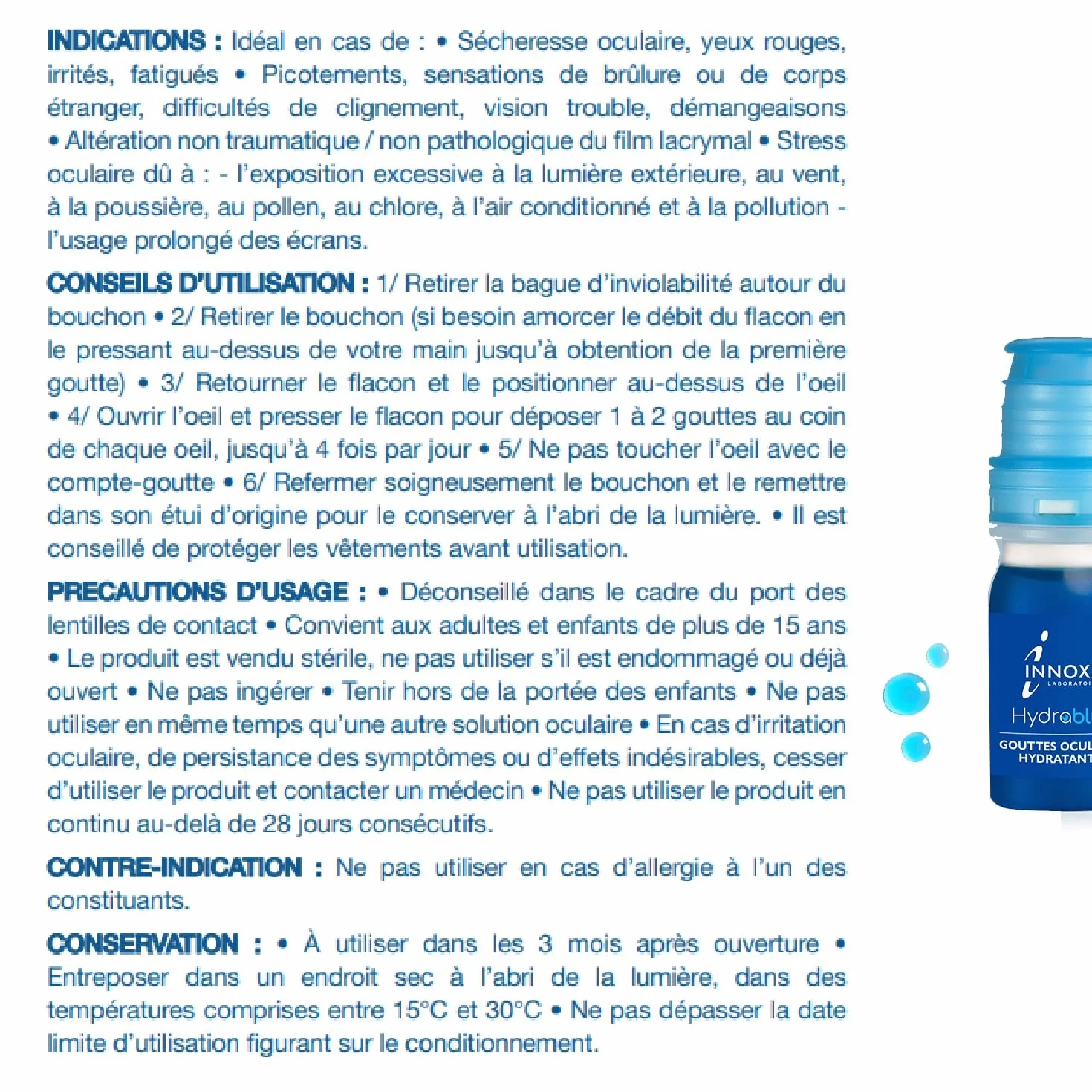 INNOXA Laboratoires Gouttes Formule Bleue Blanchit le Blanc de l'Œil Hydrate les Yeux Rouges et Fatigués Formule Originale Fabriquée en France Sans conservateurs