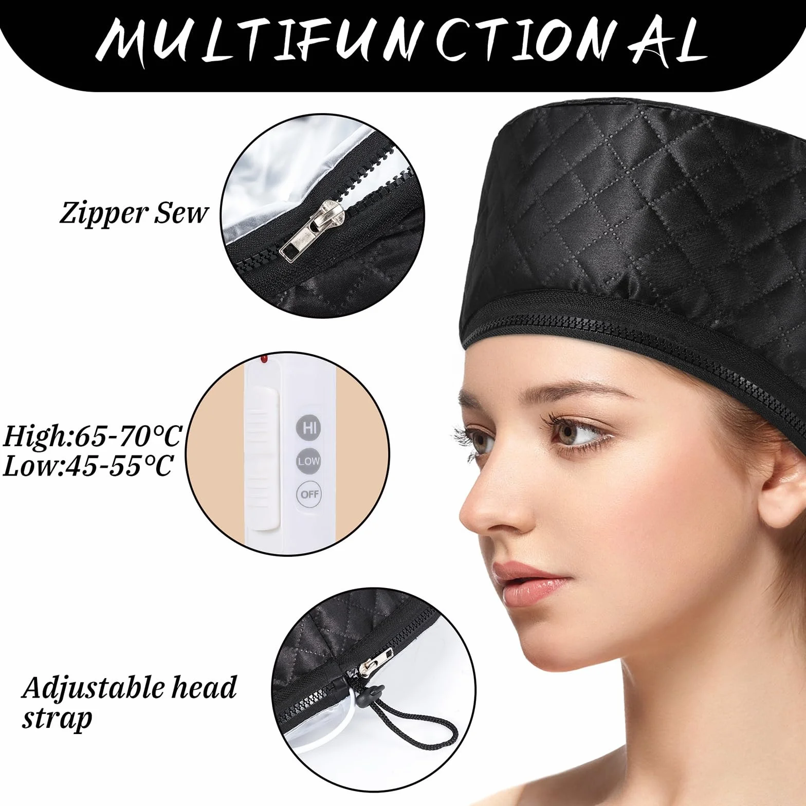 Casque Chauffant Cheveux Vapeur Soin - casque vapeur cheveux Afro Bouclés Bonnet Masque Capillaire Salon Hair Cap Spa Maison Proteine Coloration Sèche Cheveux Pro Électrique (noir)