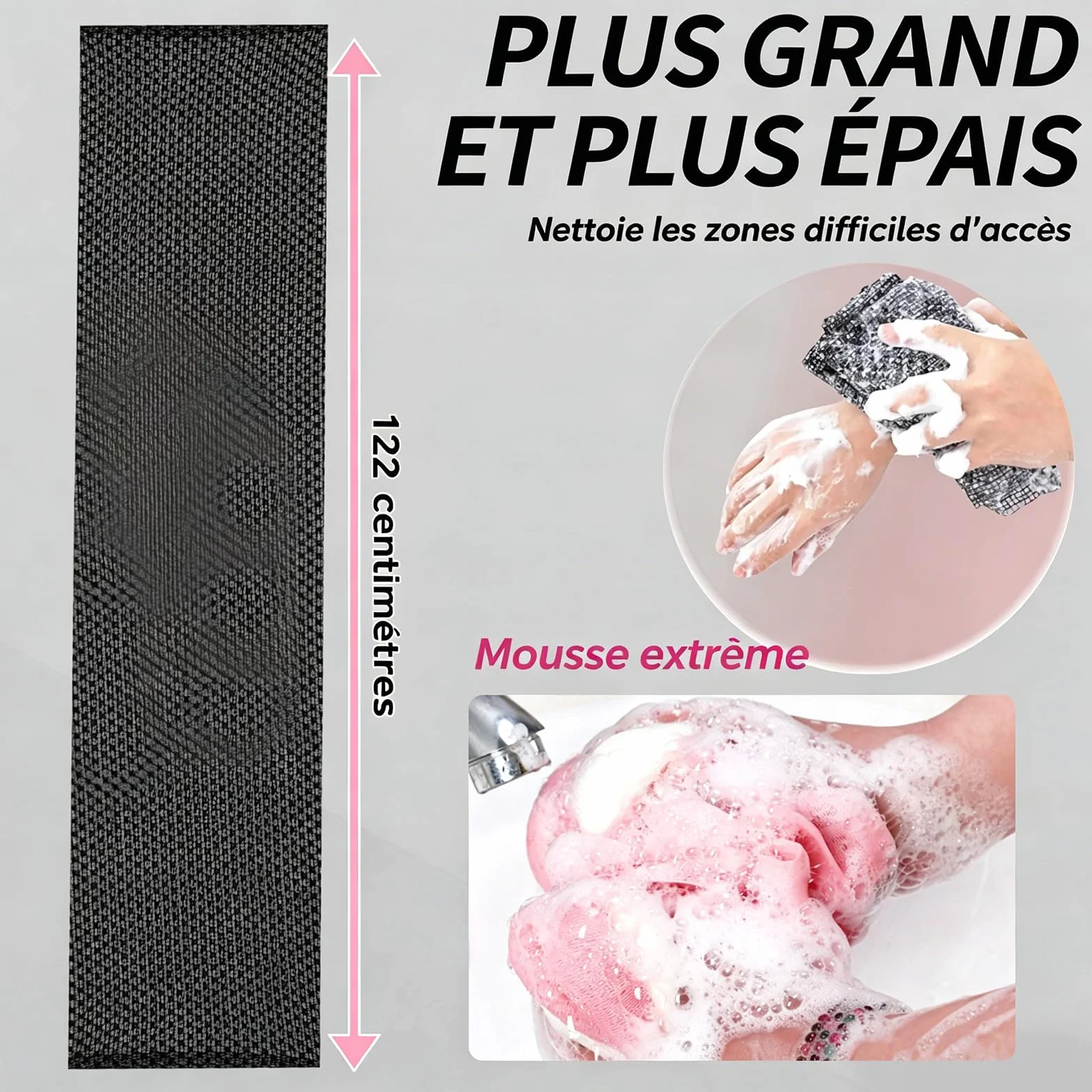 Ecovia Serviette Exfoliante Corps Séchage Rapide Peaux Sensibles Rugueuses Portable Unisexe Noir Bleu Rose