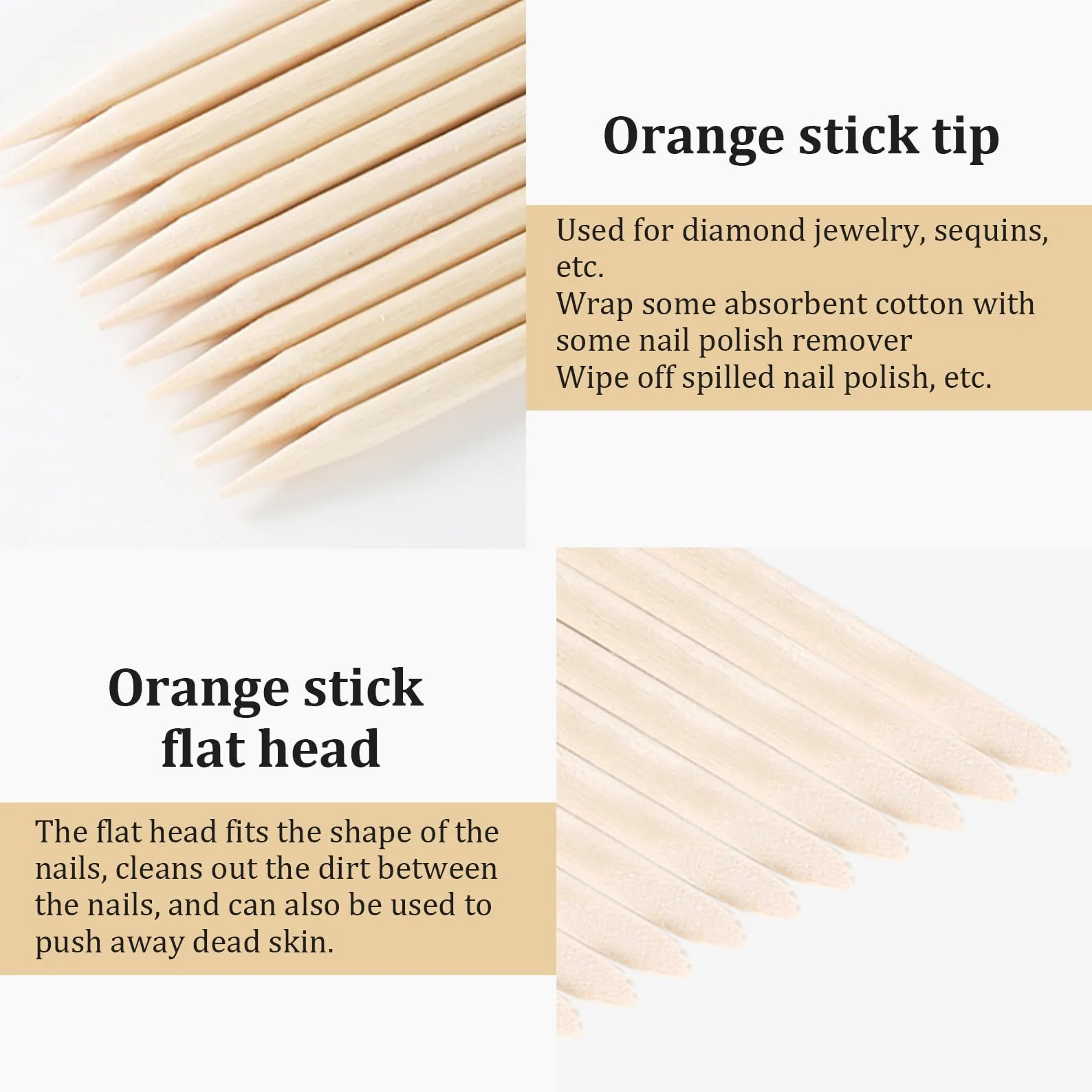 Lot de 100 bâtonnets en bois de rose - Outils de manucure professionnels - Bâtonnets à cuticules en bois d'oranger - Pour outil professionnel - Avec taille-crayon et côté plat