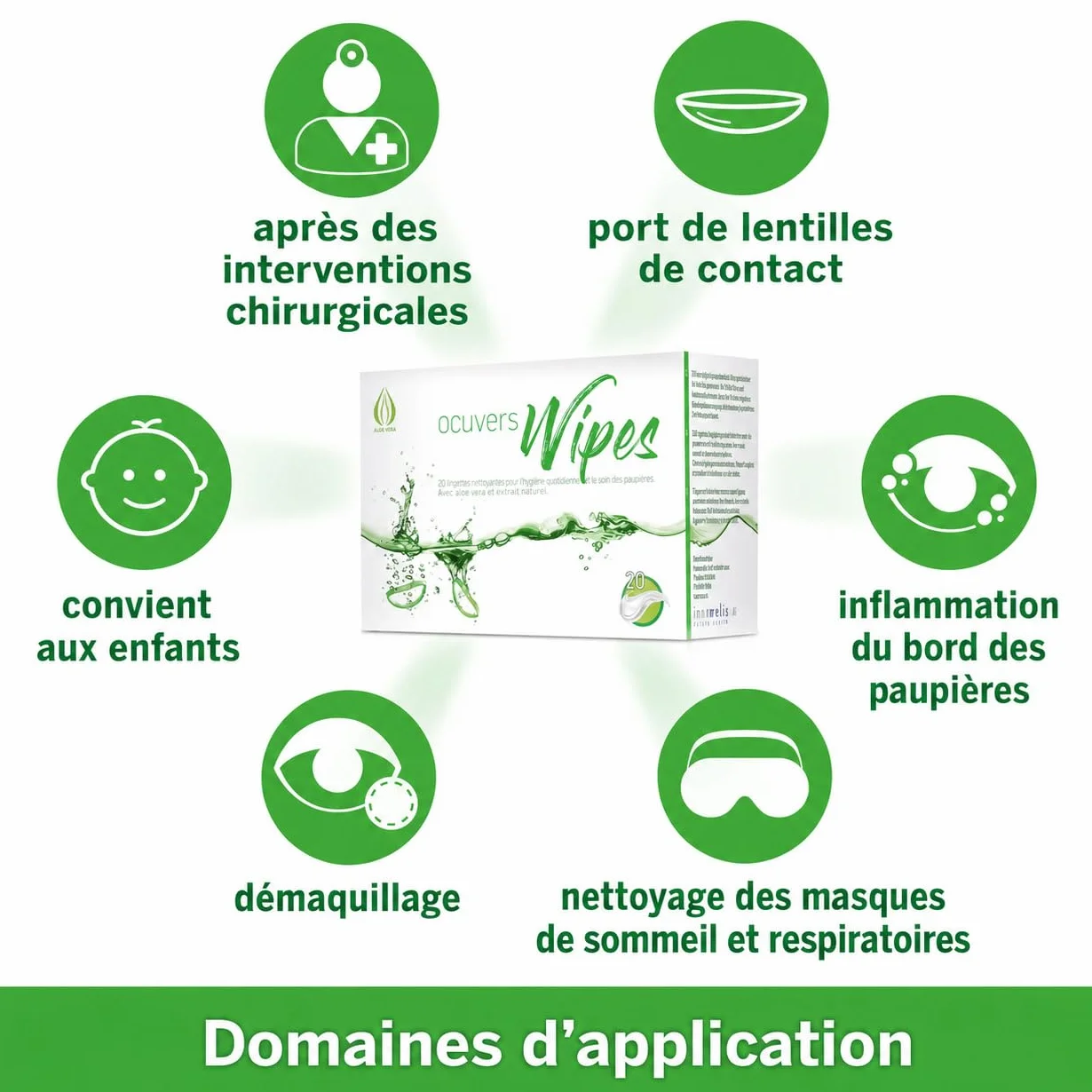 Ocuvers Lingettes nettoyage yeux hygiène paupières acide hyaluronique Aloe Vera yeux secs orgelet inflammation