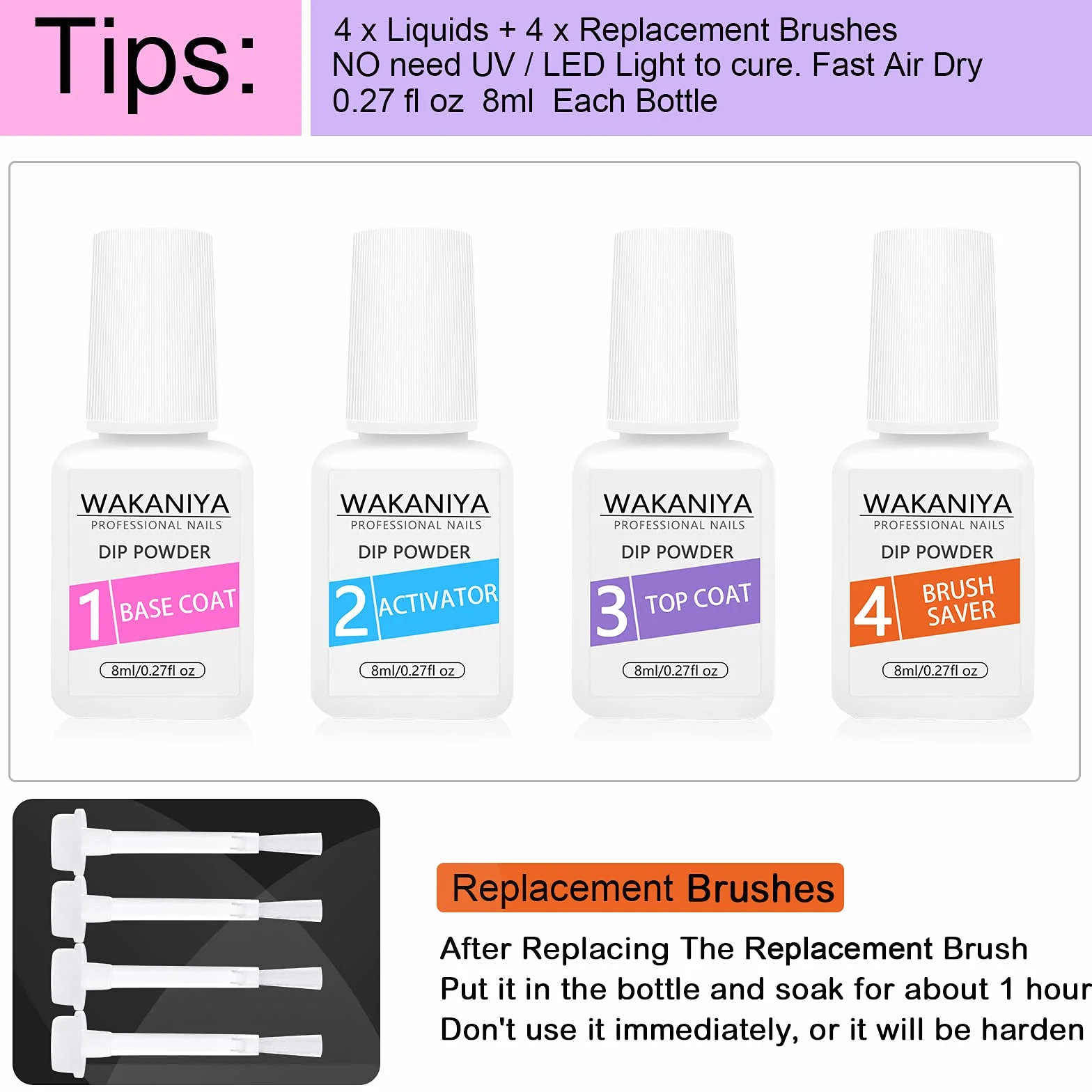 Dipping Powder Nail Kit 8 Couleurs French Dip Poudre Acrylique pour Ongles avec Base & Top Coat Activateur