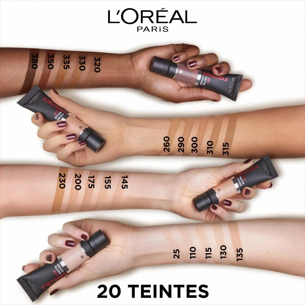 L'Oréal Paris Infaillible 32H Matte Cover Fond de Teint Mat Haute Couvrance Waterproof SPF 25 Teinte 320 Cool Undertone 30 ml