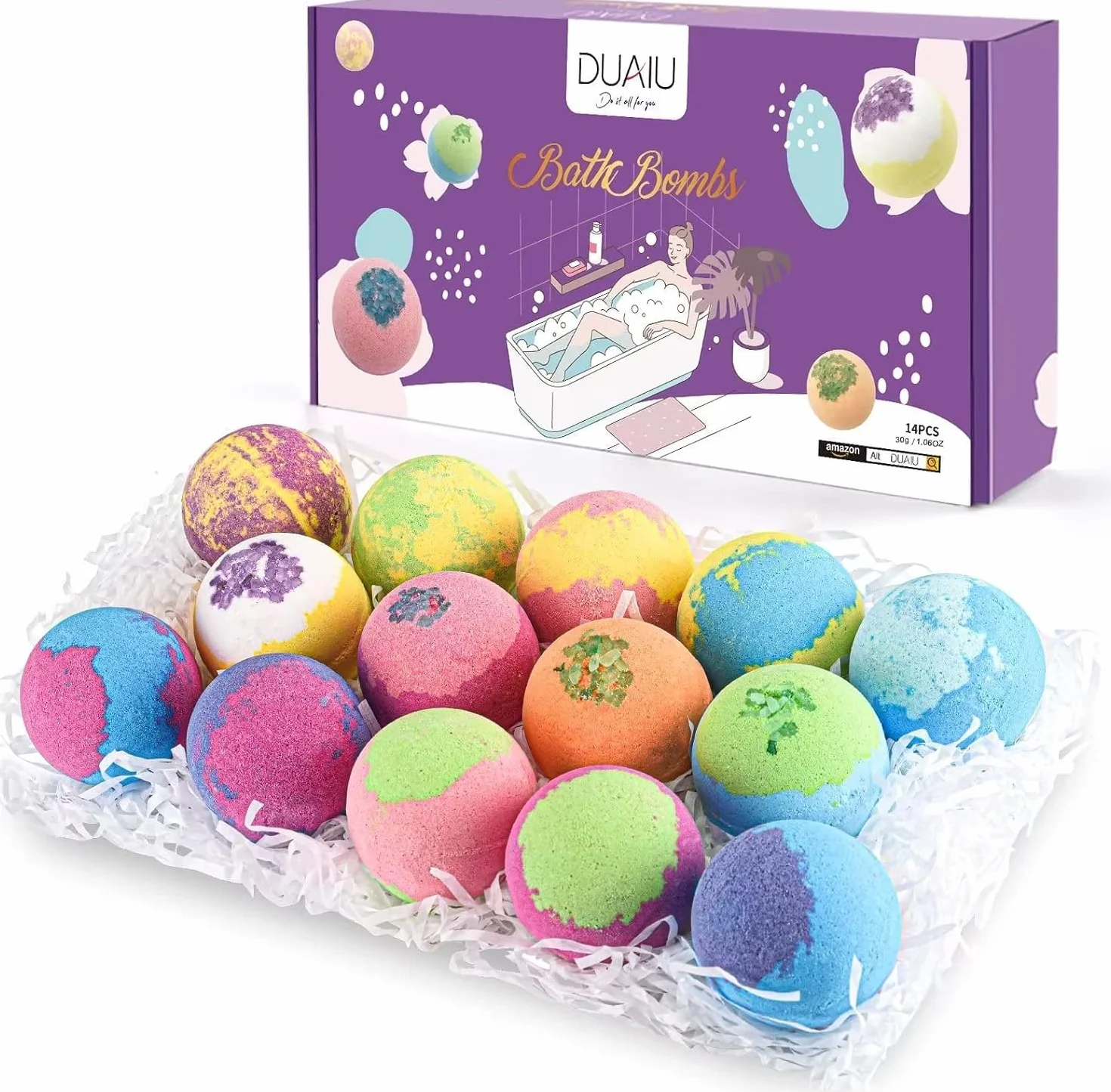 Coffret Cadeau Boules de Bain 14pcs Bombes de Bain Moussant aux Huiles Essentielles Naturels Fait à la Main