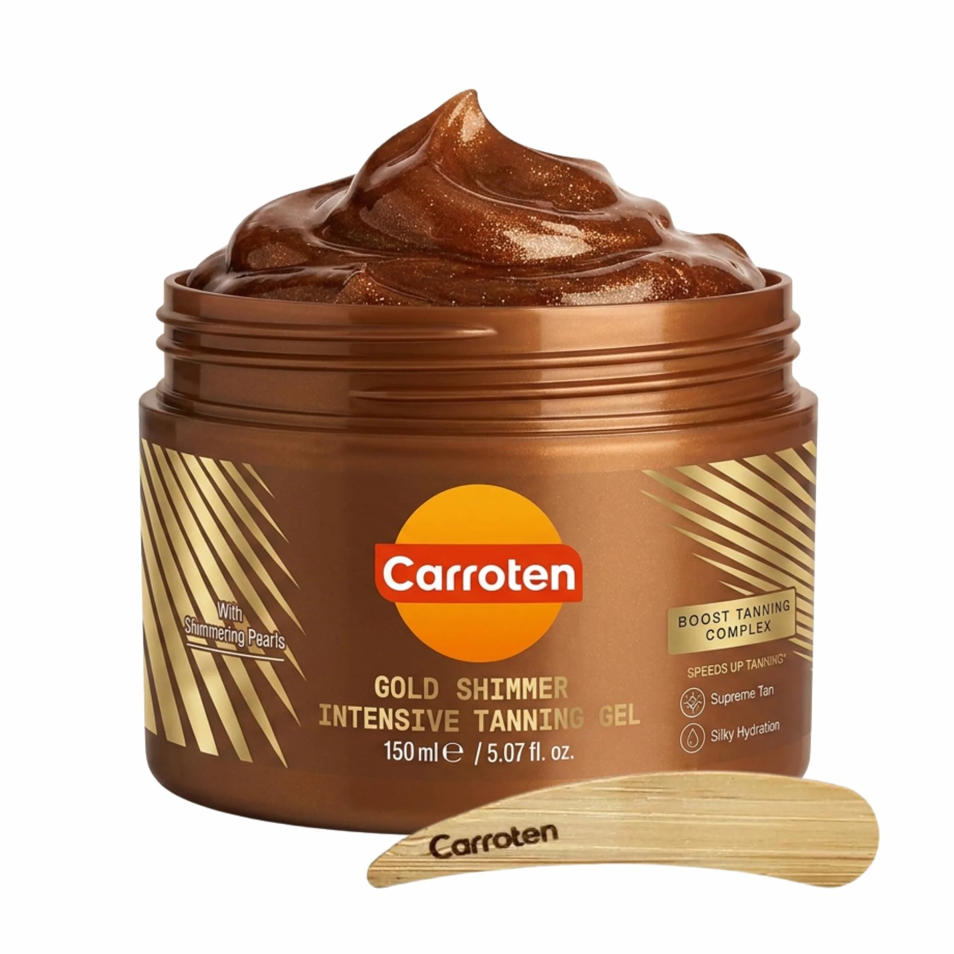 Carroten Intensive Tanning Gel GOLD 150ml - Accélérateur de Bronzage - Huile de Bronzage - Activateur de Bronzage - avec Perles Paillettes - SPF0