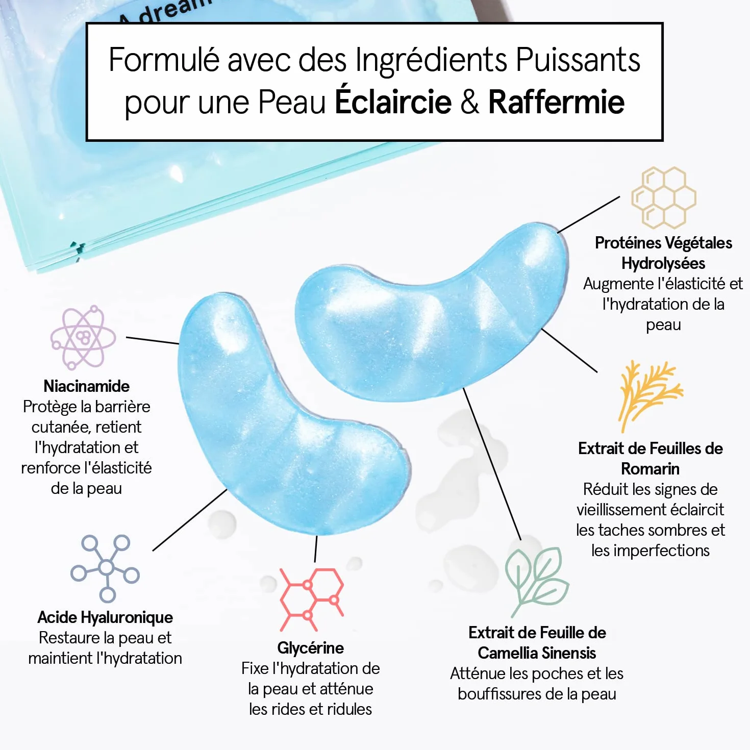 Grace & Stella Masque Yeux Primé Patch Yeux Anti Cernes en Gel 6 Paires Bleu