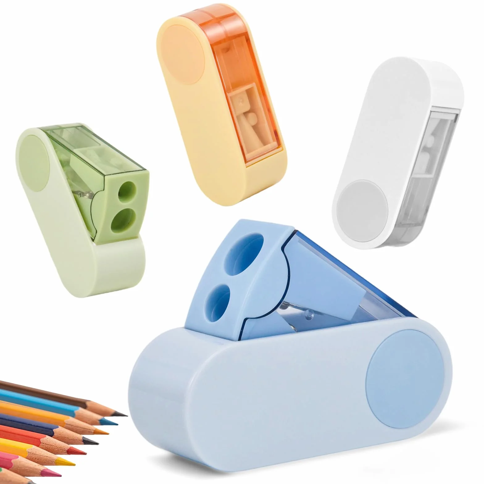 Taille-Crayons Double Trou avec Réservoir Lot de 4 – Taille-Crayons Manuels pour Crayons Épais et Fins Multicolore