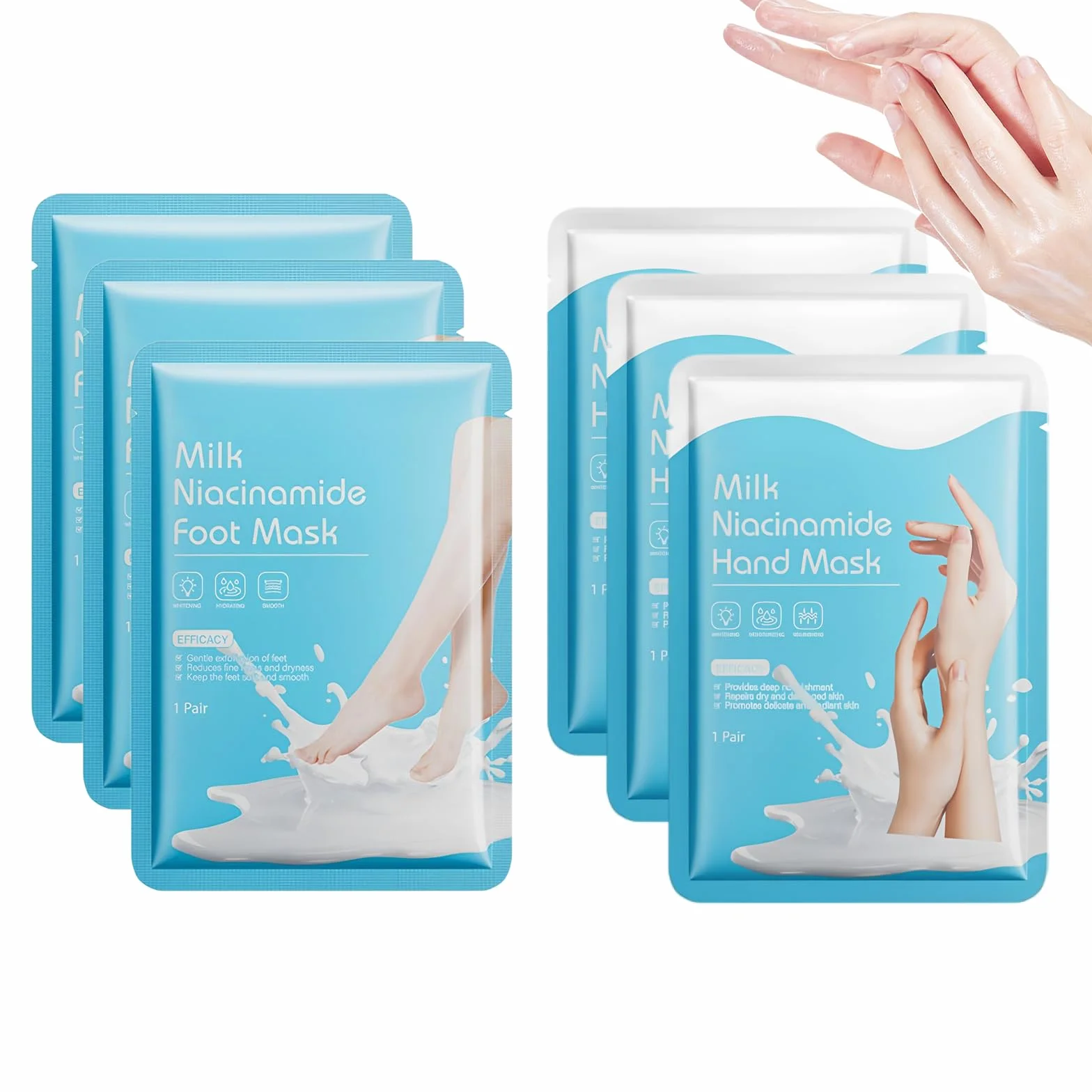 Masque Pour Les Mains Et Les Pieds 6 Paires, Gants Hydratants, Chaussettes, Réparer Talons Fissurés