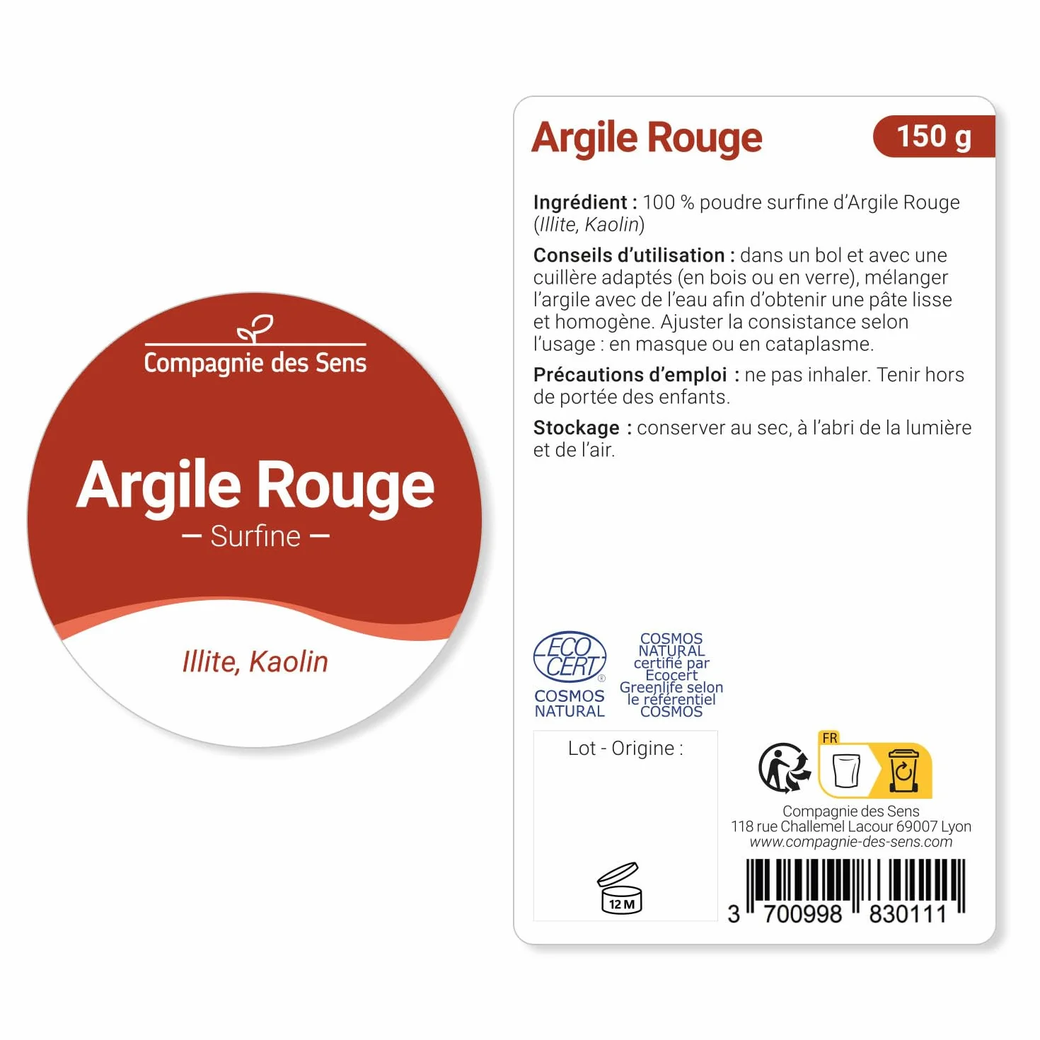 Argile Rouge Illite Poudre surfine 300g 100% naturelle cosmétique maison
