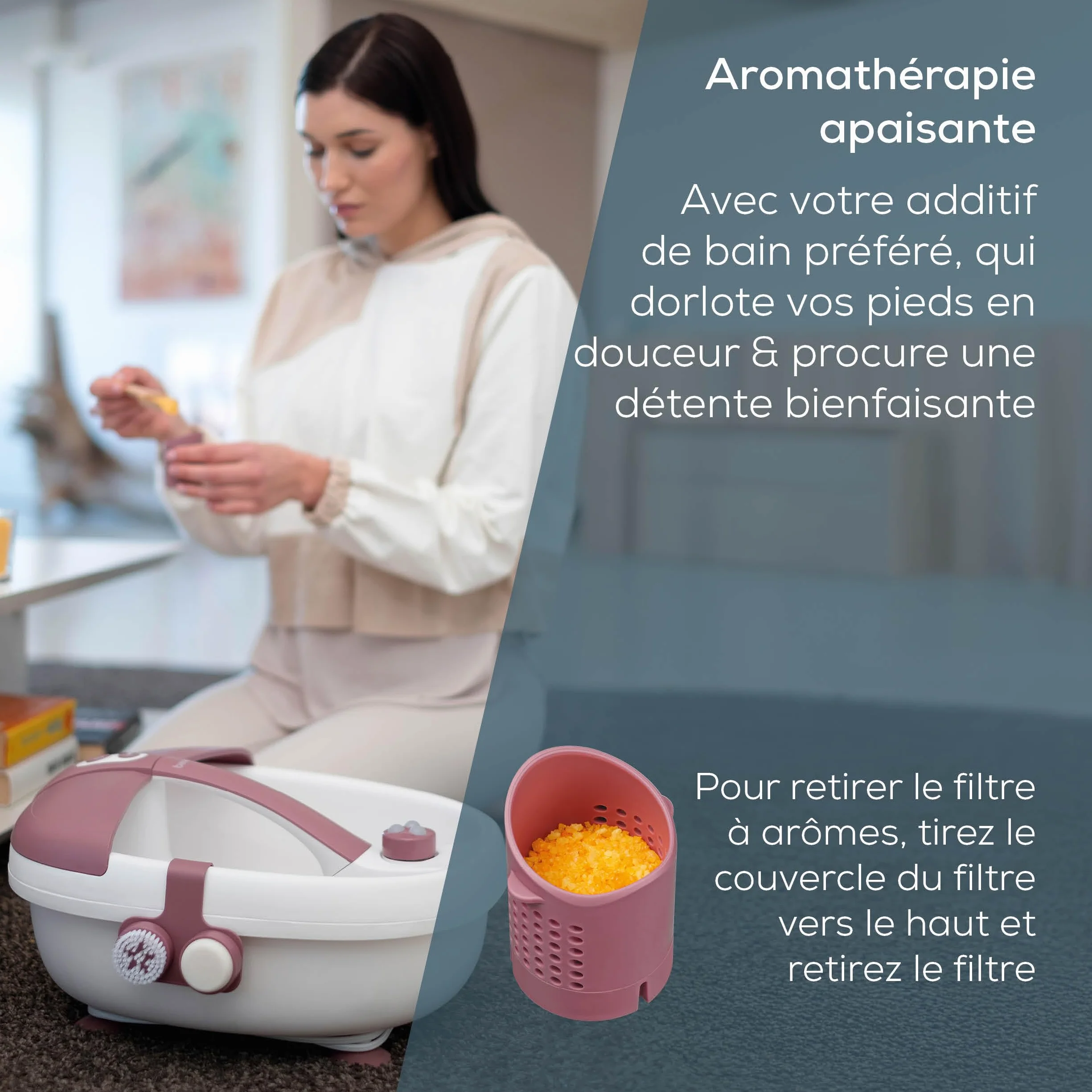 Beurer FB 35 bain de pied massage vibrations bulles 3 embouts pédicure interchangeables maintien température aromathérapie pointure 44