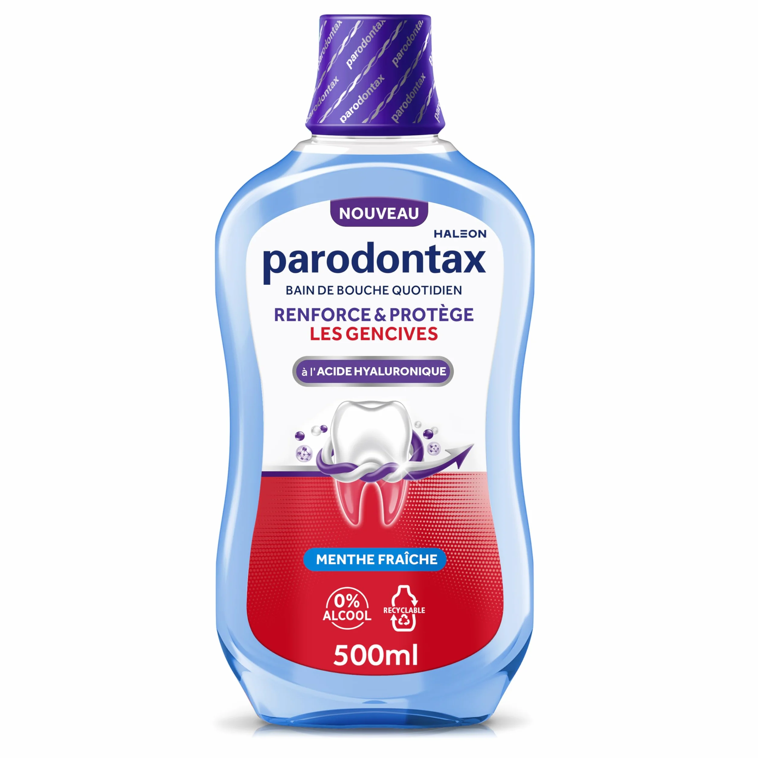 PARODONTAX Bain de Bouche Quotidien Acide Hyaluronique 0% Alcool Menthe Fraîche 2 x 500 ml