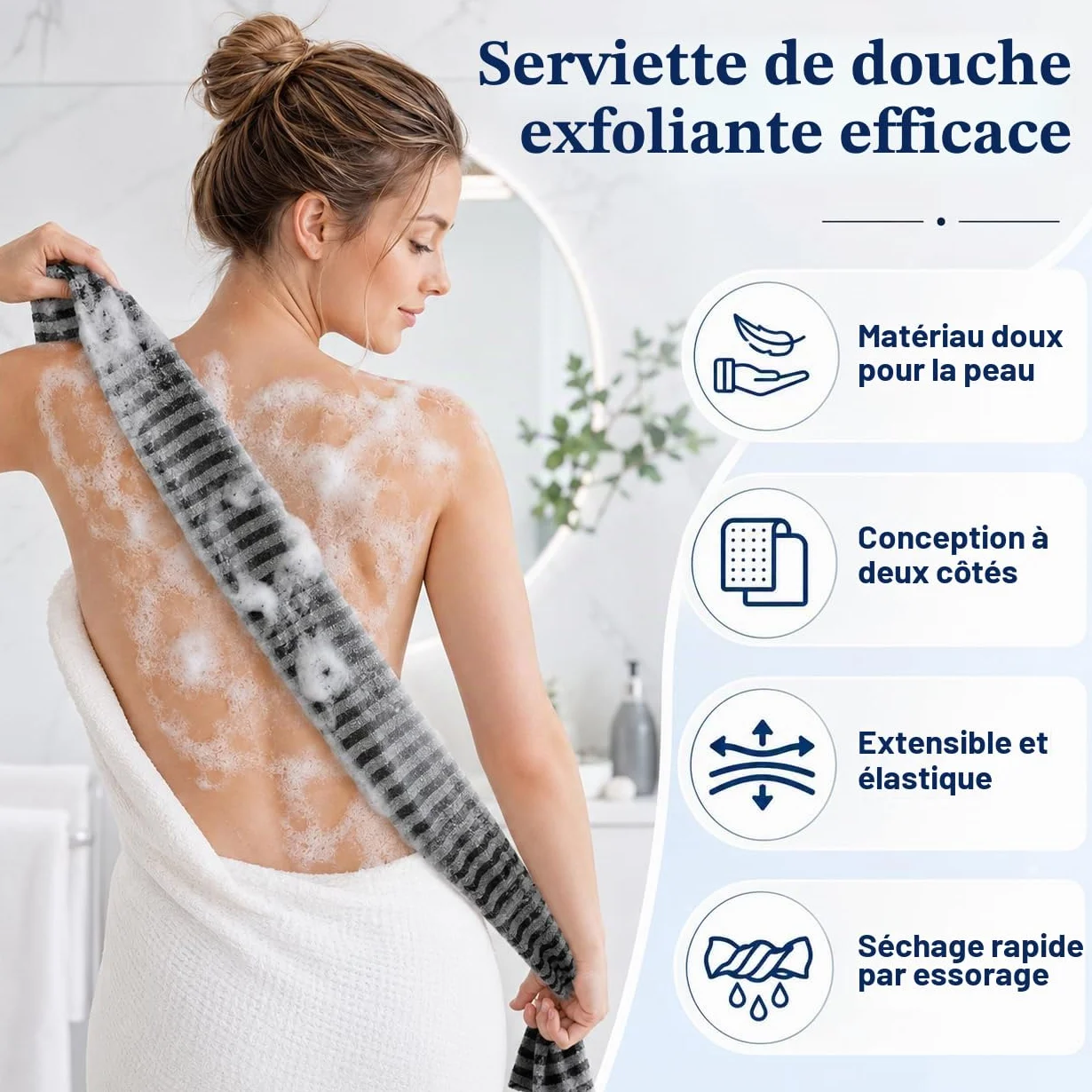 Serviette Exfoliante Douche 3 Pièces Japonaise 25×100 cm Lave Dos Long Double Face Homme Femme