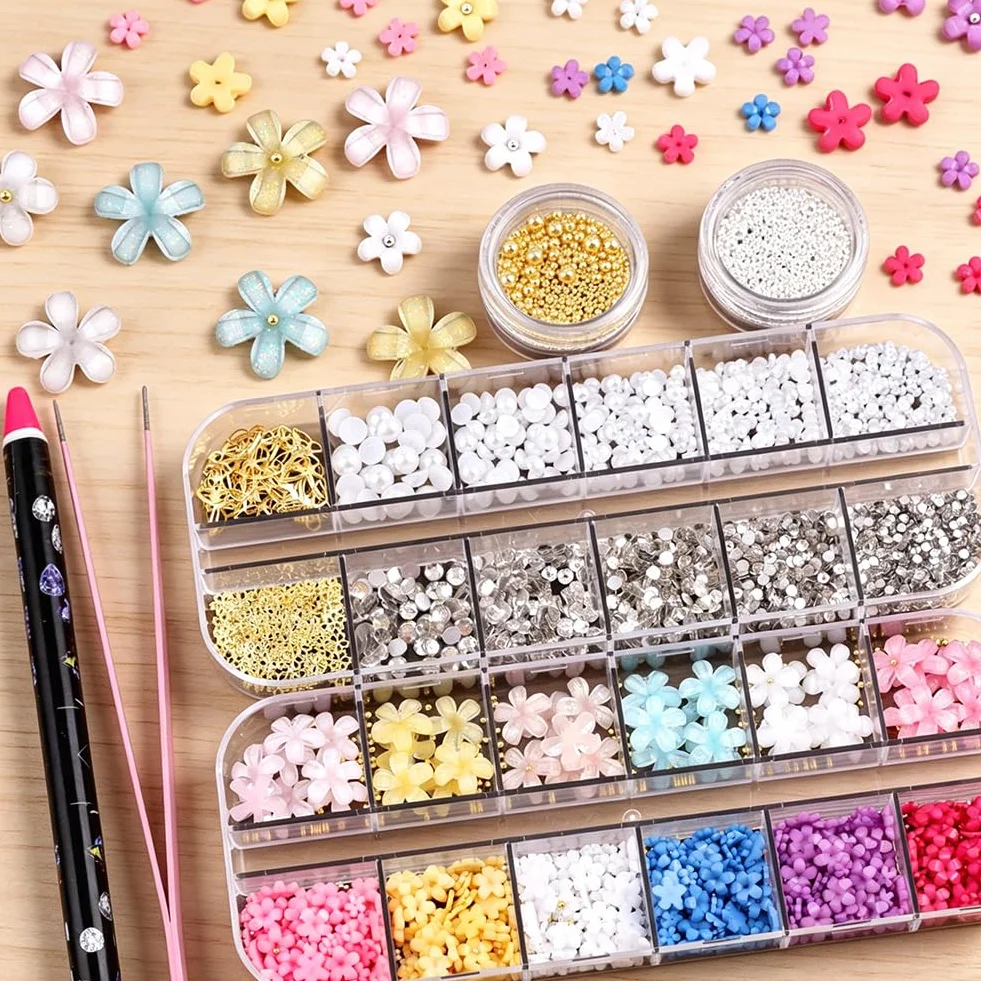 Strass Nail Art Acrylique Colorées 3D Fleur pour Conception Ongles DIY