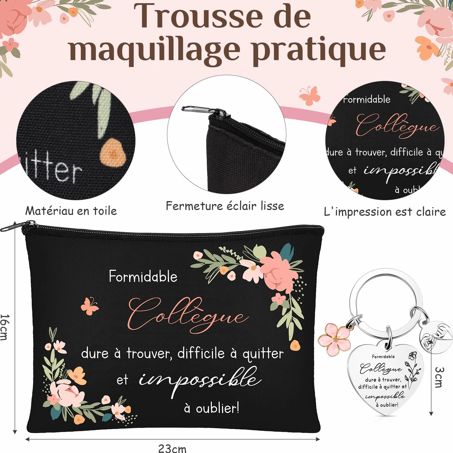 Hestya Coffret Cadeau pour Collègue Femme - Trousse de Maquillage, Carnet, Stylo, Porte-Clés | Cadeau Original Départ, Retraite, Noël