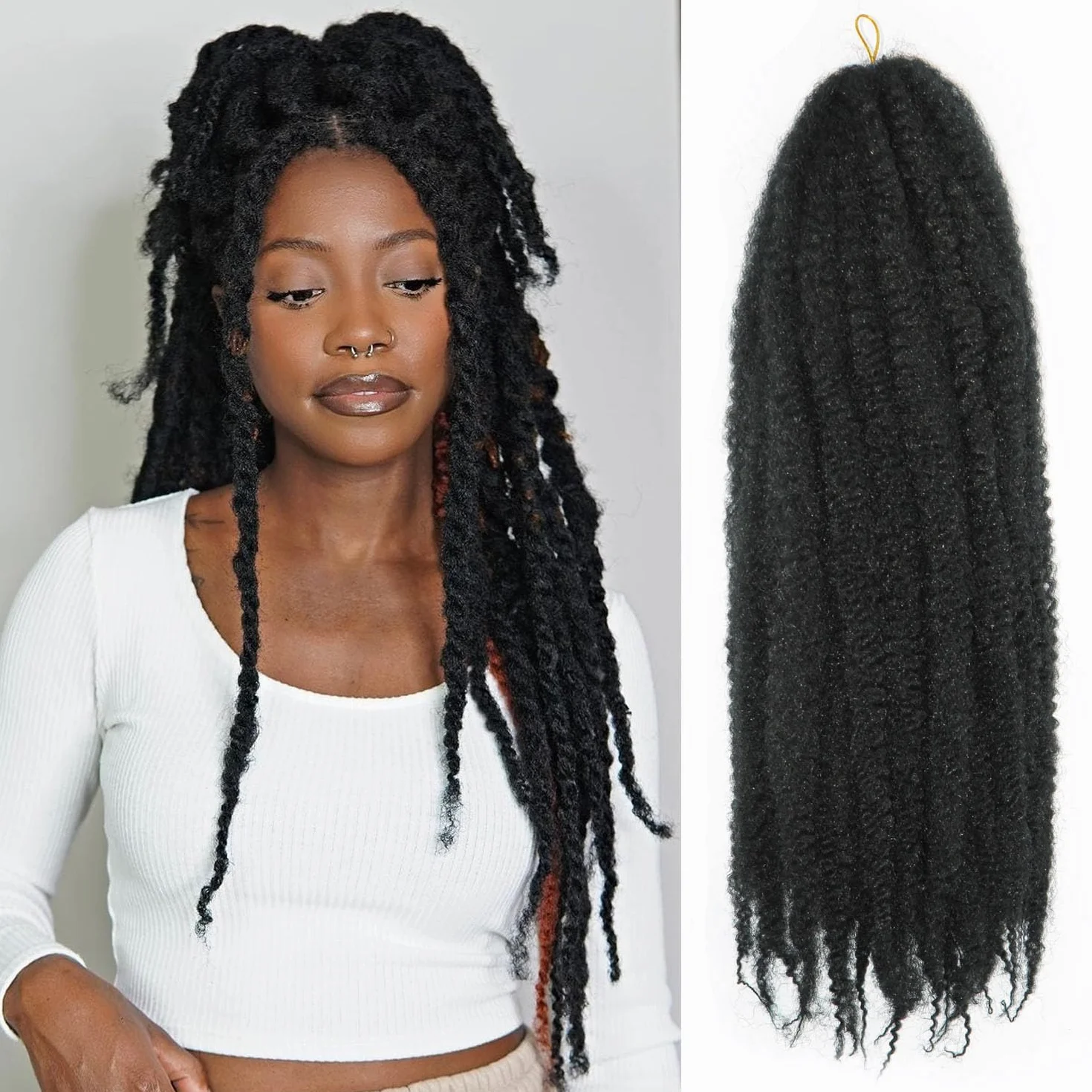 Enbeautiful Marley Twist Hair 24 Inch 8packs Marley Twists Braiding Hair Long Cuban Twist Hair Pre Fluffed Afro Kinky Curly Twists Crochet Hair Synthetic Marley Braids Extensions,1B#