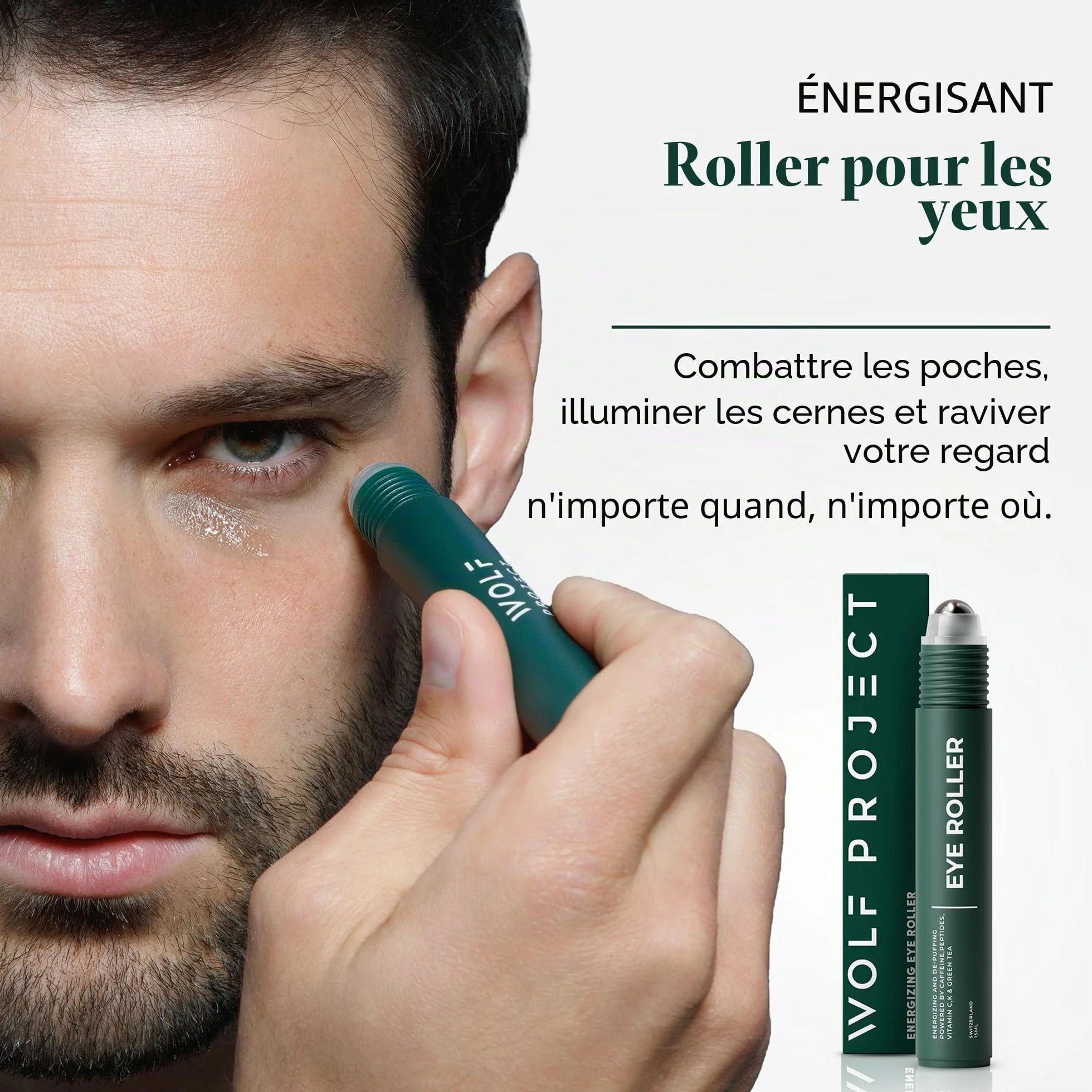 Wolf Project Rouleau sous les yeux Sérum énergisant caféine vitamine C peptides cernes poches ridules rides Crème éclaircissante gel