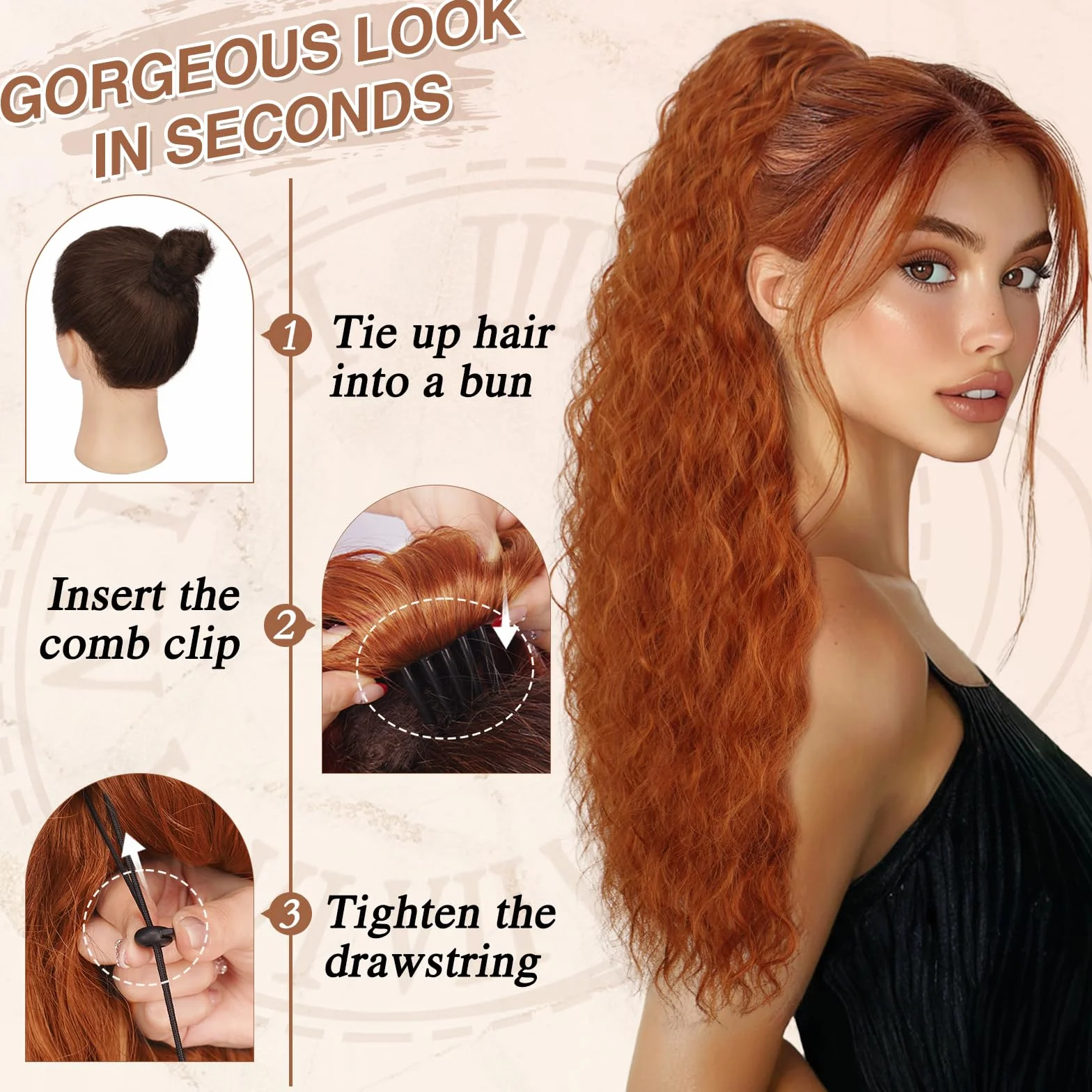 BARSDAR 56cm Bordeaux Queue de Cheval Extnsion, Longue Ondulée Synthétique Peigne Clip in Queue de Cheval Extension Cheveux avec Cordon pour Femmes Bohemian Naturel Rouge Foncé Ponytail Postiche