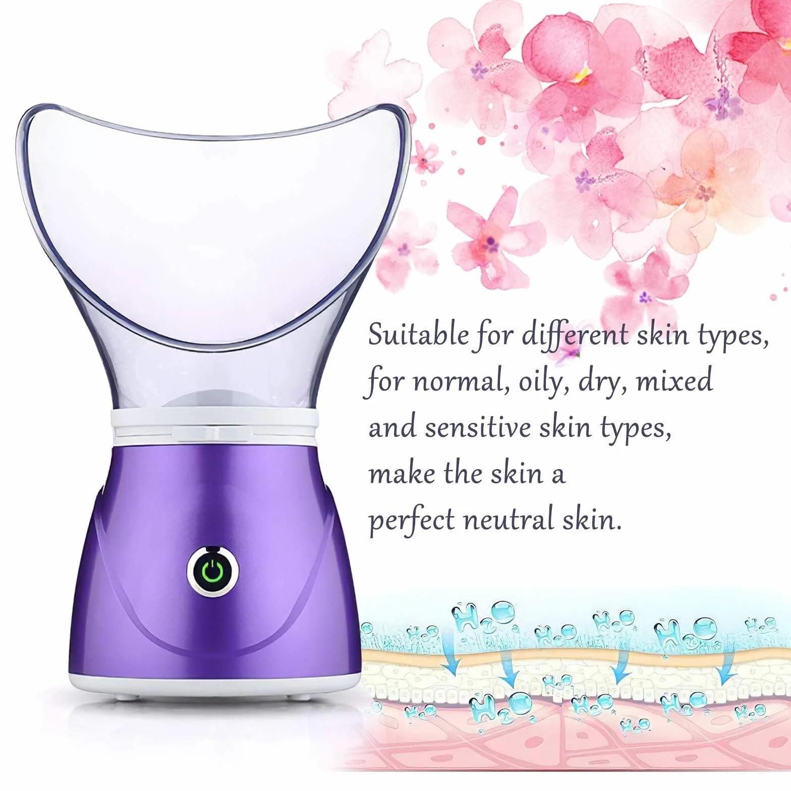Apstour FS 60 Purple Sauna facial, vaporisateur facial pour les soins cosmétiques du visage, ouvre les pores et hydrate, vapeur bienfaisante, convient aussi pour l'aromathérapie et l'inhalation
