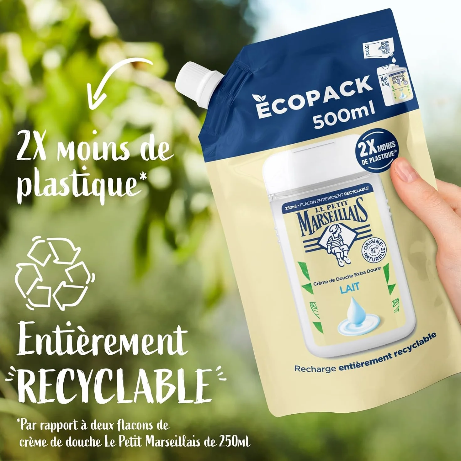 Le Petit Marseillais Recharge Crème de Douche Extra Douce Lait 500 ml – Gel Douche 92% Ingrédients Naturels pH Neutre