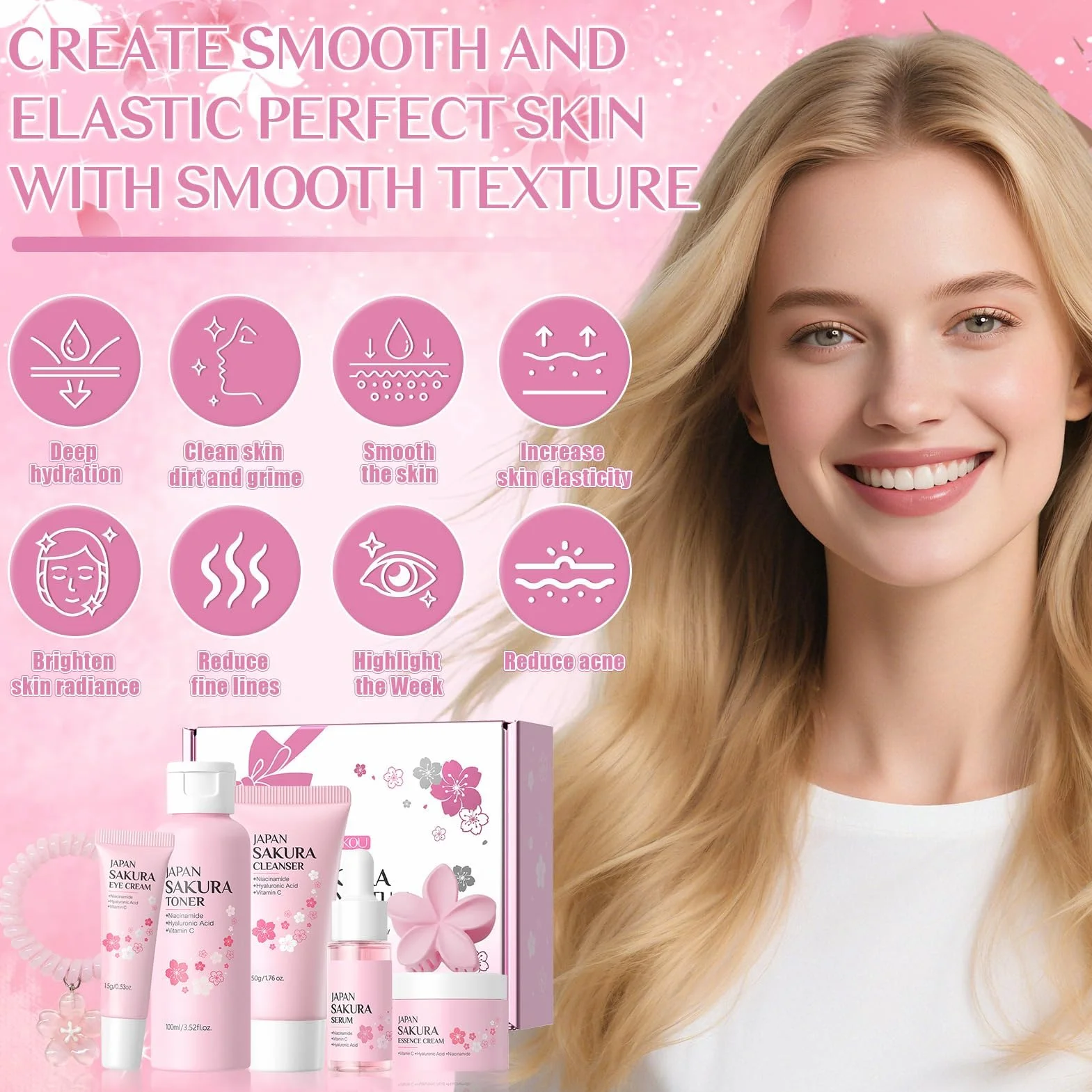 Sakura Coffret Cadeau de Soins de la Peau 7 Pièces pour Femmes