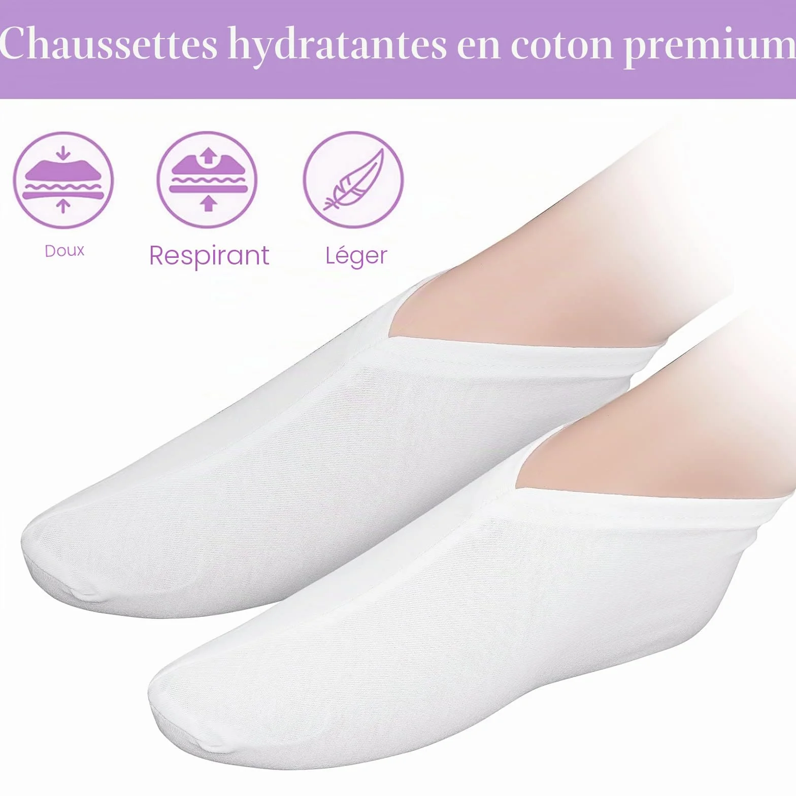 Sibba Lot de 2 paires de chaussettes hydratantes pour la nuit cosmétiques pour pieds secs et craquelés