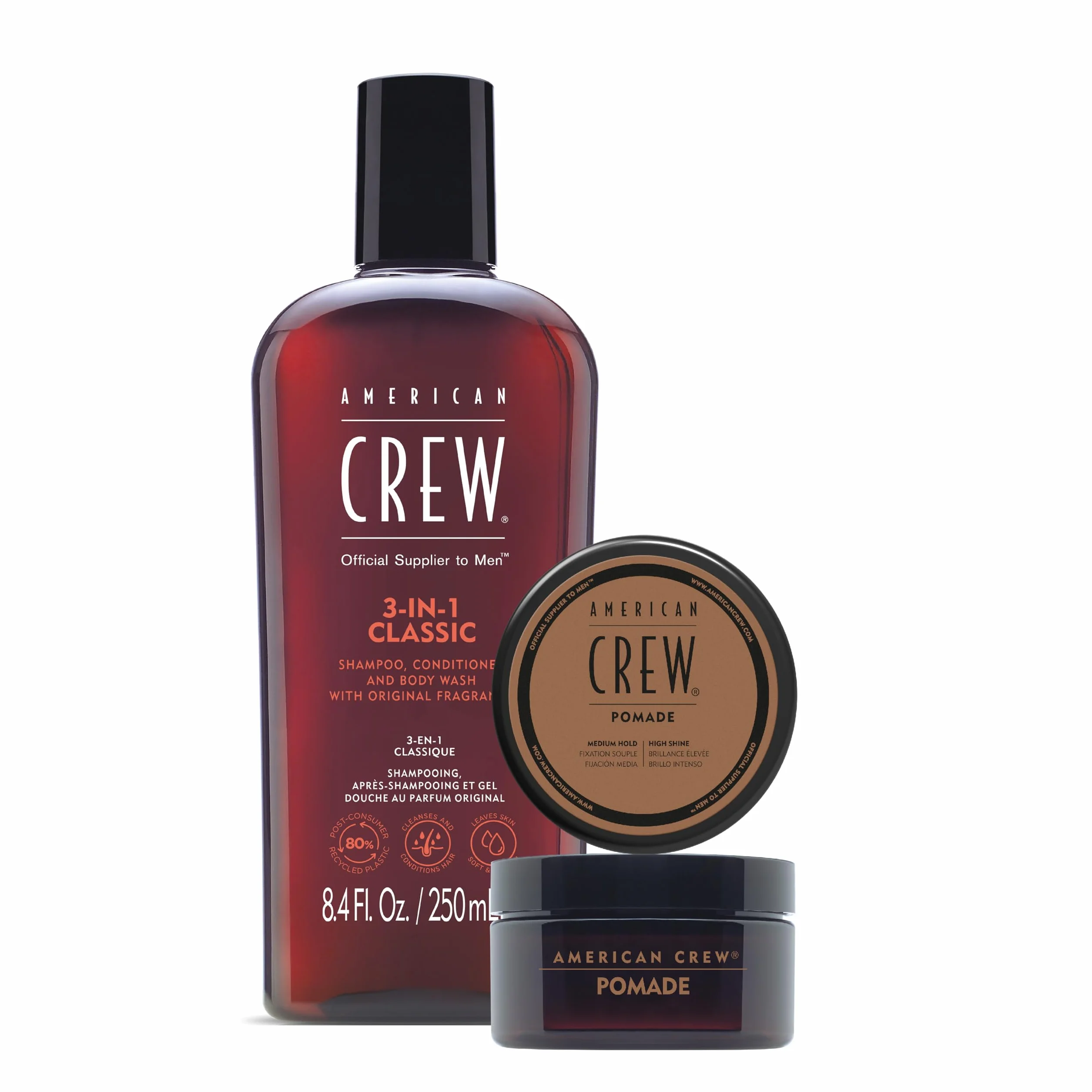 American Crew Coffret Duo de Soins Shampoing 3 en 1 250ml + Pomade Cire coiffante 50g