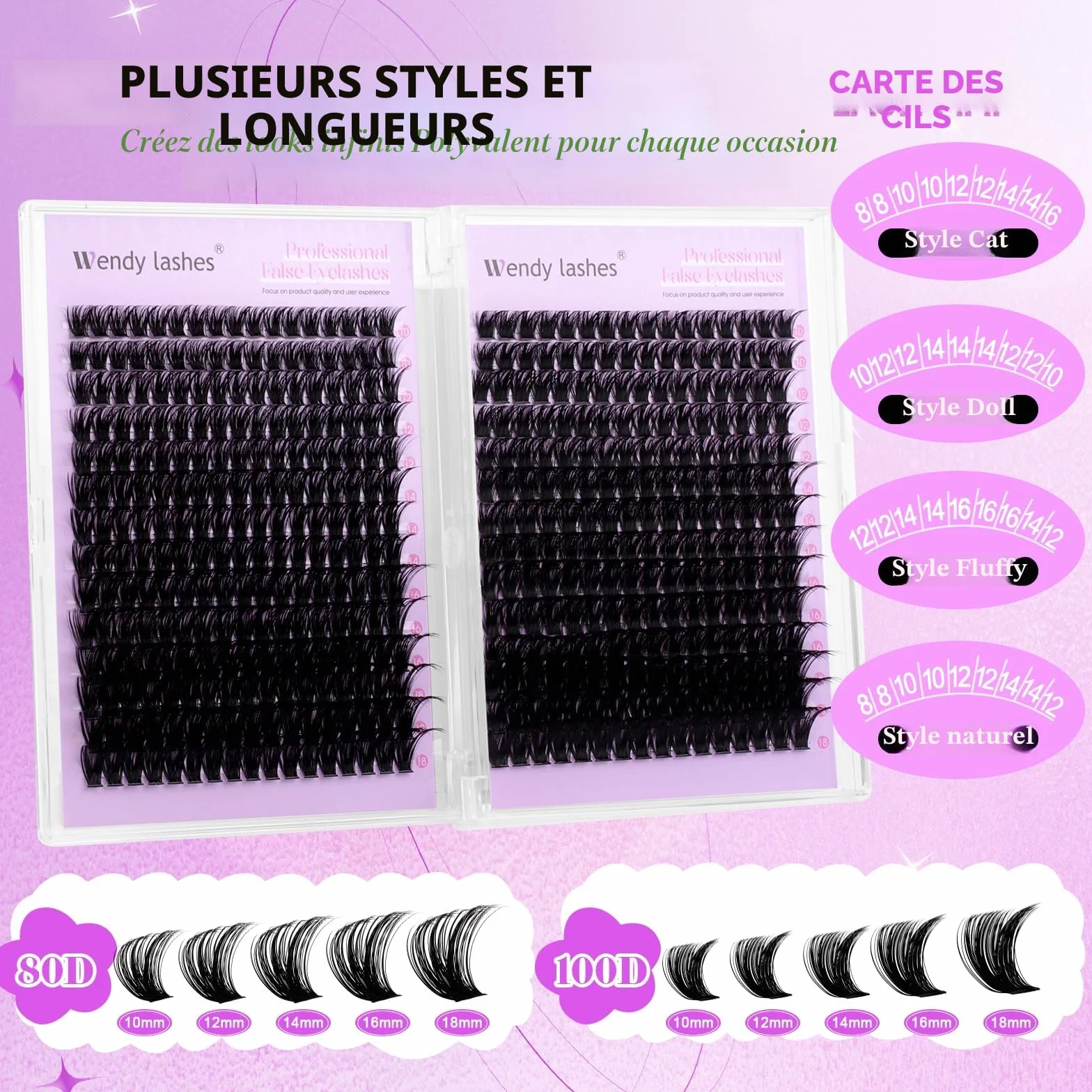 Cils Individuels 594PCS 80D+100D Volume Russe Extension D-Curl Cluster Lashes Mixte 10-18mm Naturel DIY Pour Débutants