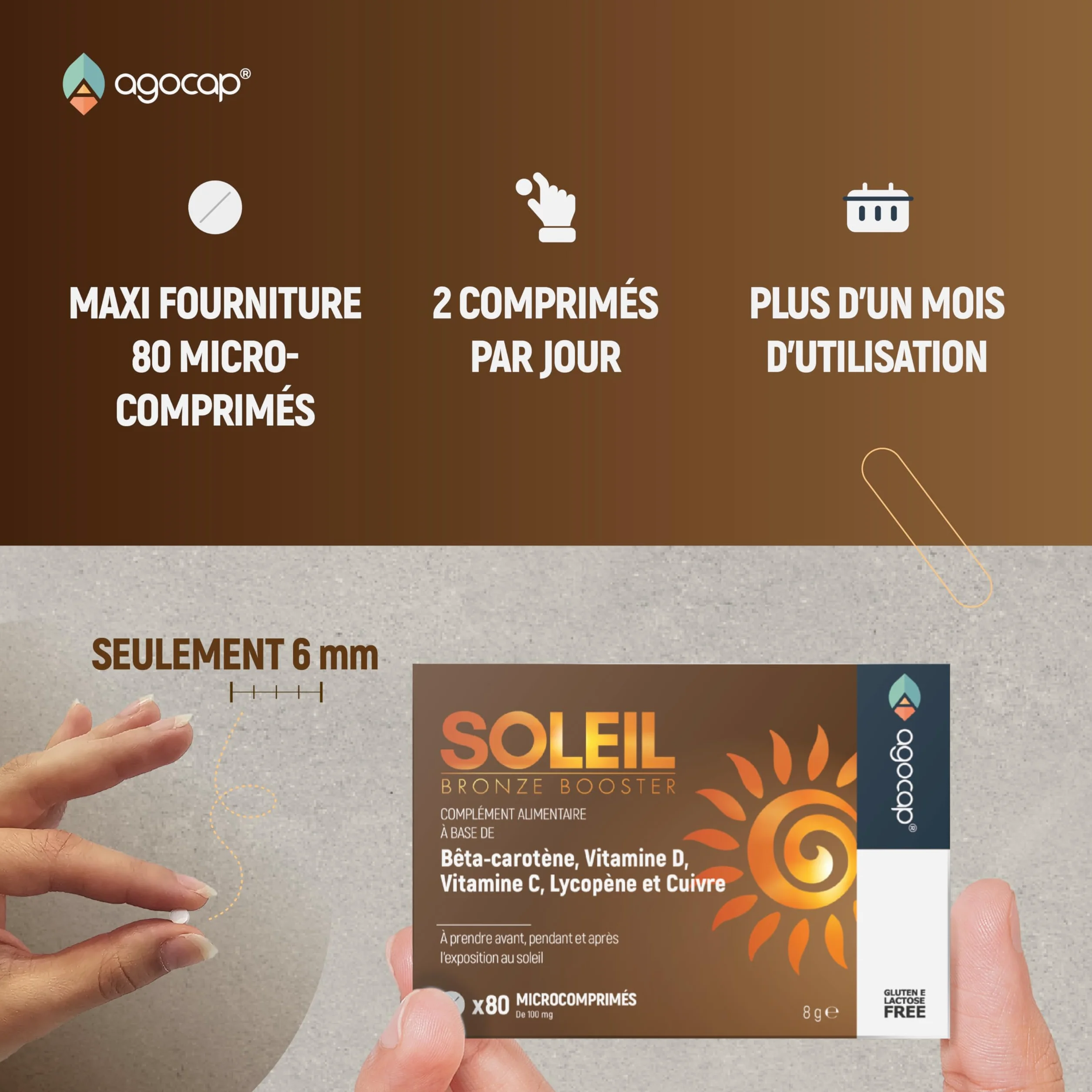 Autobronzant Gélule Accélérateur de Bronzage Bêtacarotène Sélénium Lycopène Vitamines 80 Comprimés