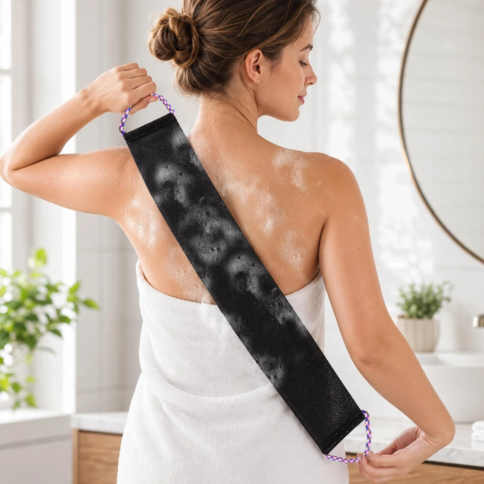 Serviette Exfoliante Réutilisable Filet de Douche Africain Nylon Résistant pour Corps Femmes Hommes Noir Rose