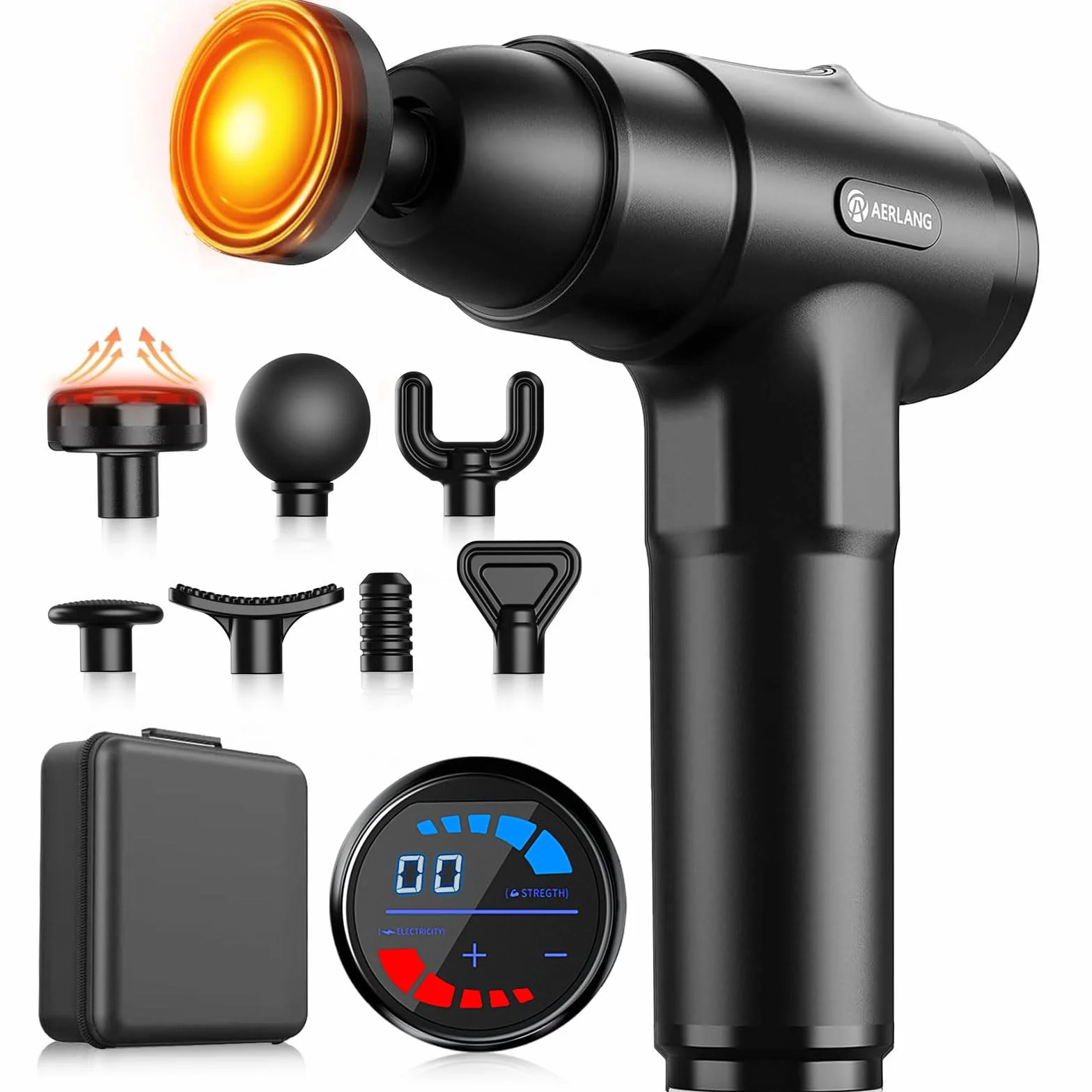 AERLANG Pistolet de Massage avec Chaleur, 20 Niveaux Réglables, Charge Type-C, Masseur Musculaire Silencieux