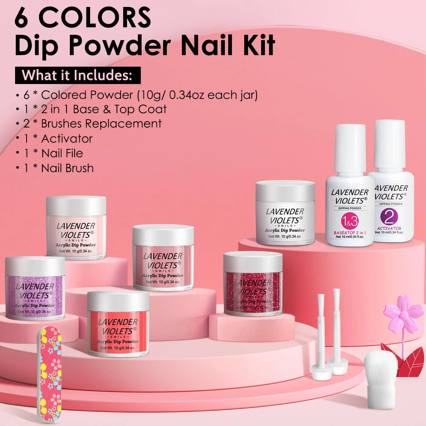 Lavender Violets 6 Couleurs Acrylique Trempage Poudre Système French Nail Art Dip Powder Manucure 2 En 1 Base, Activateur De Vernis De Finition