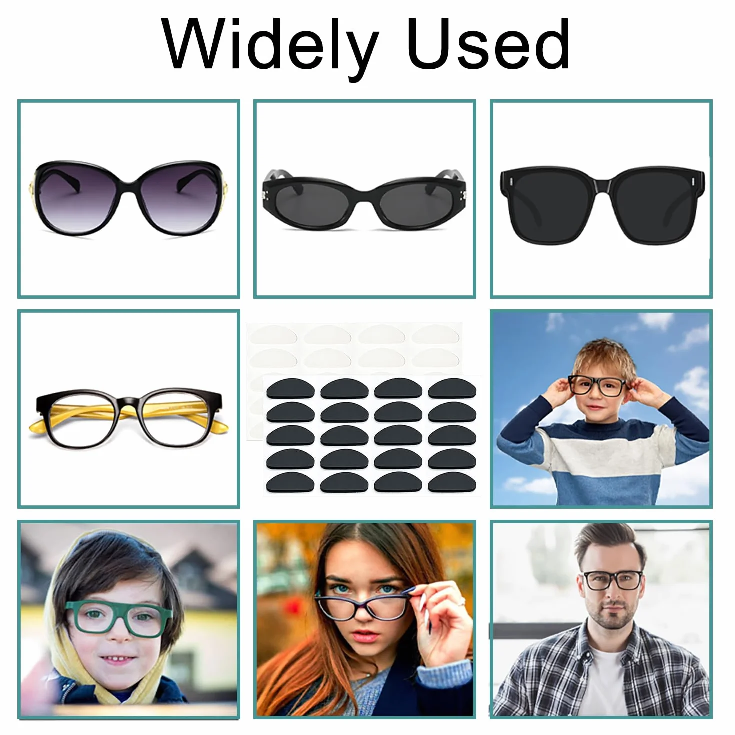Coussinets Nasaux en Silicone Antidérapant pour Lunettes, Auto-Adhésifs, pour Lunettes de Soleil Spectacles (Transparent, Noir)