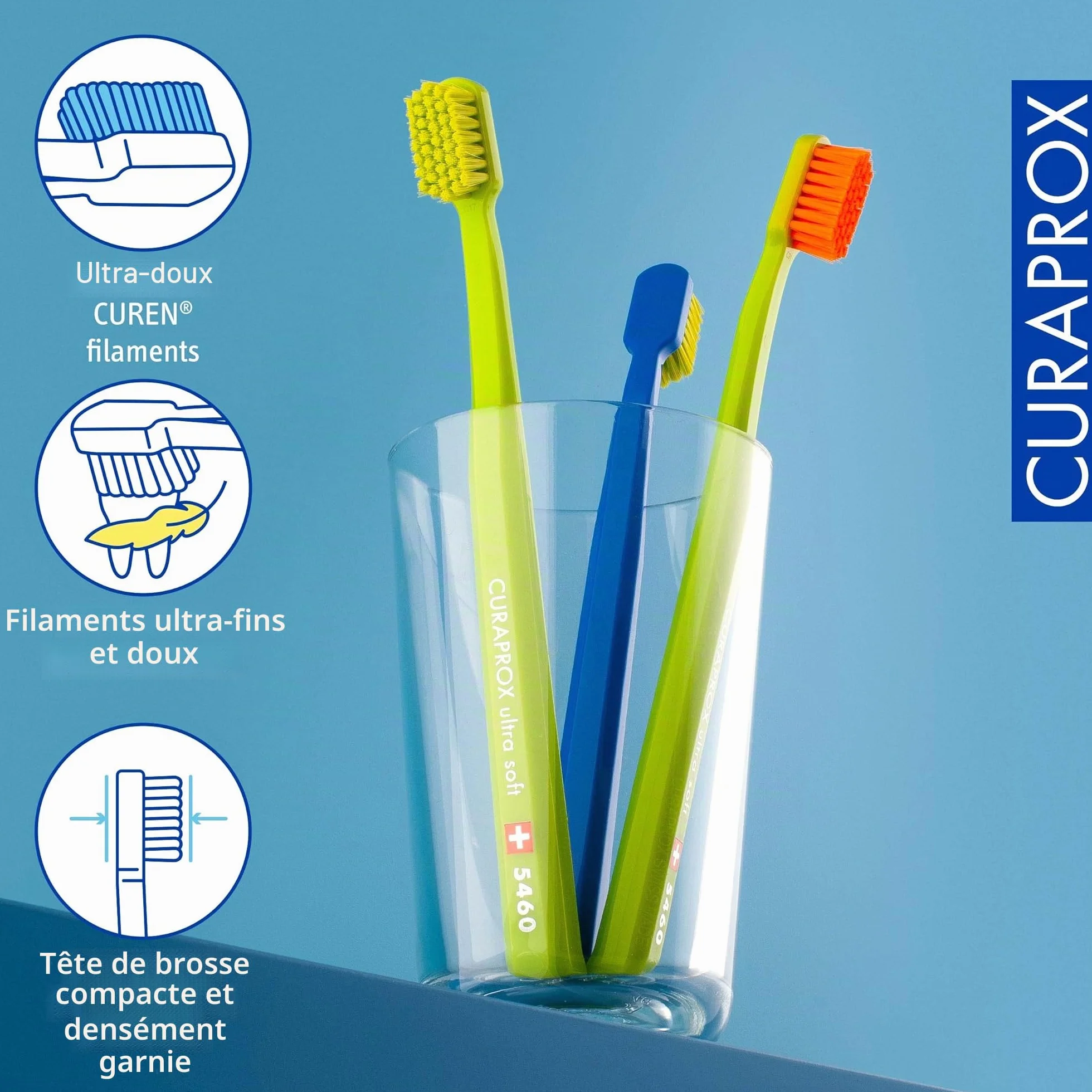 Curaprox CS 5460 Brosse à dents Ultra-Douce Soin des Gencives Poils Curen Ultra Doux Fabriqué en Suisse