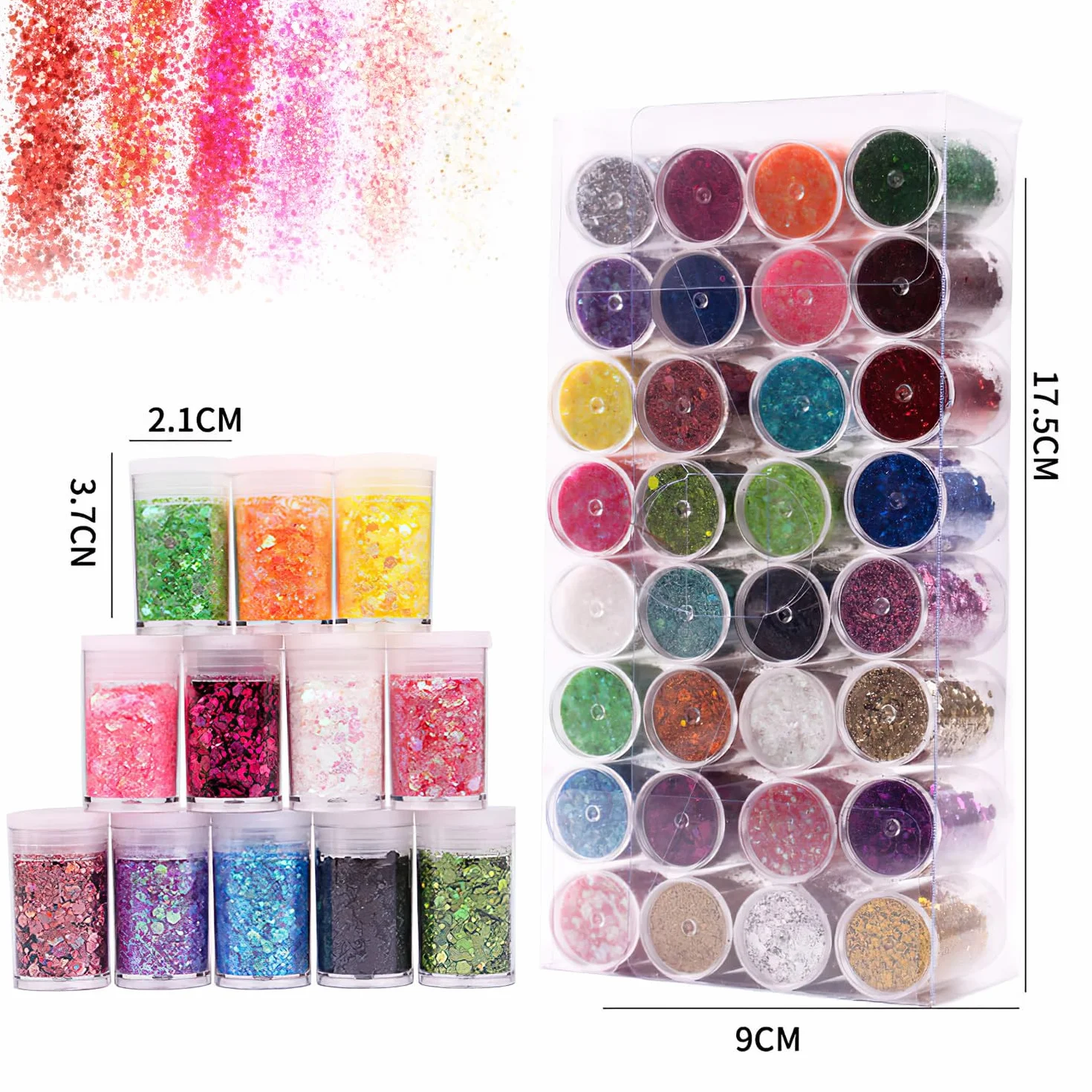Nuangoo Poudre Brillante 32 Couleurs Paillettes Fines pour Art & Craft, Nail Art, Maquillage
