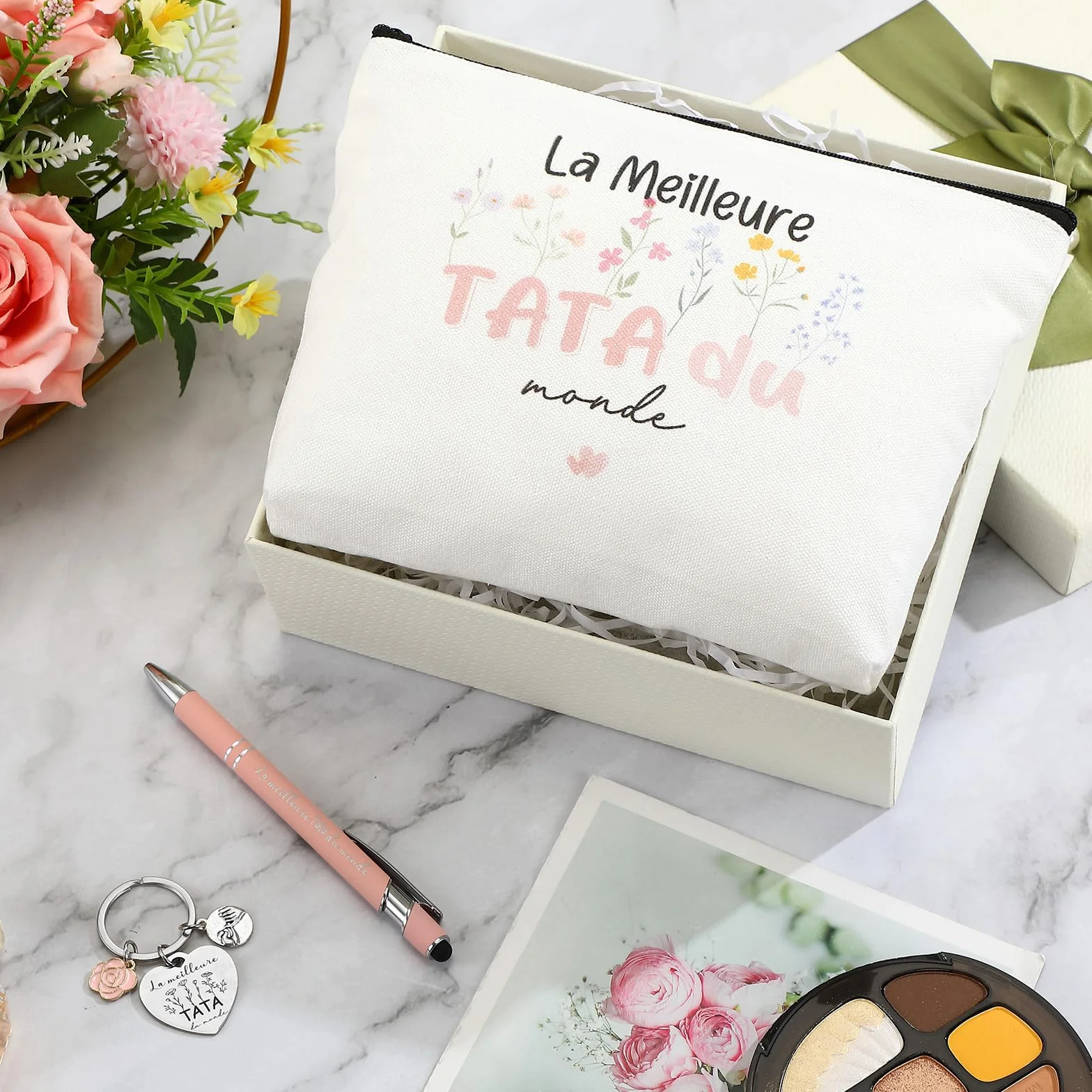 Hestya Trousse à Maquillage Porte Clés Stylo à Bille Cadeau pour Tata