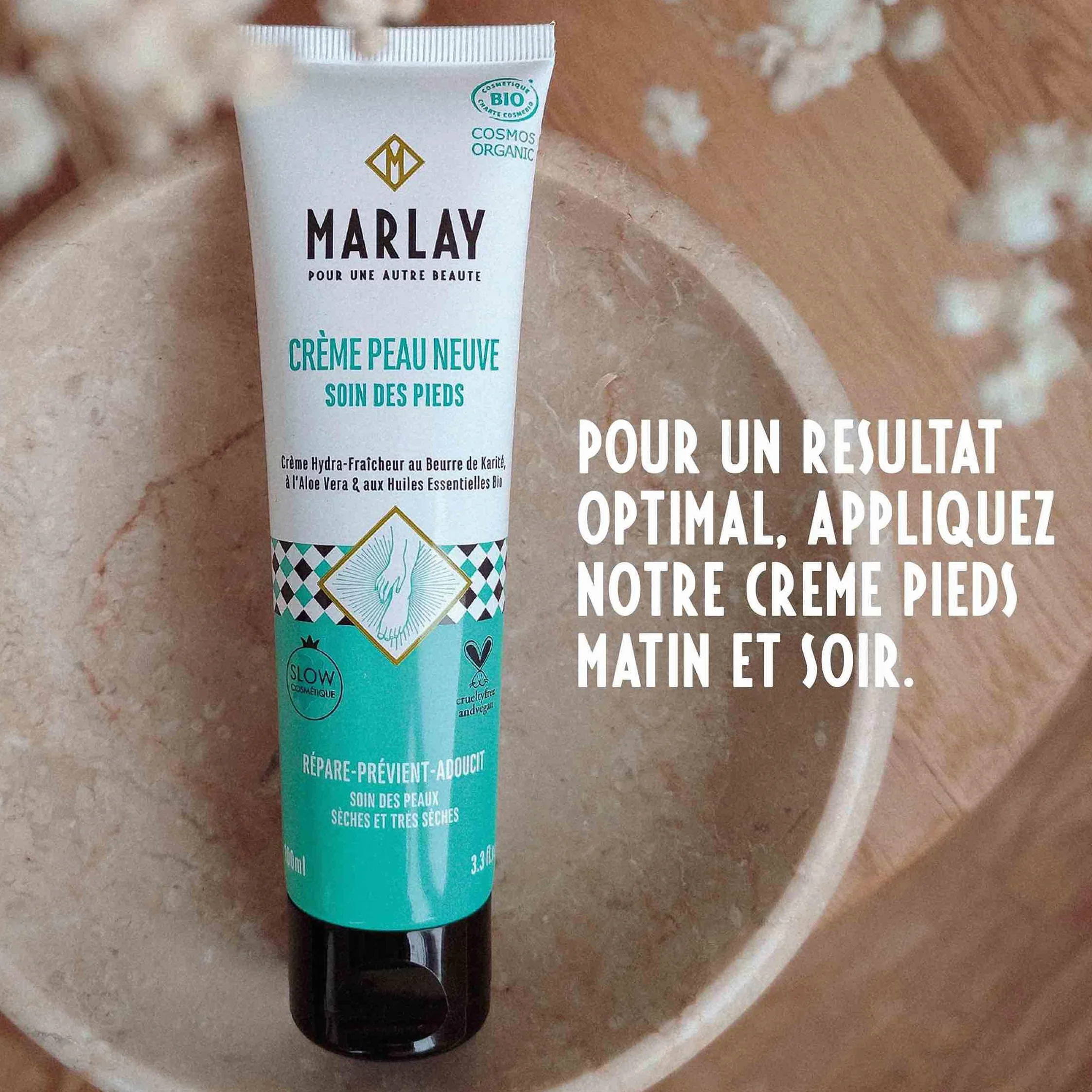Marlay Cosmetics Crème Peau Neuve 100 ml Anti-transpirante Anti-échauffements 99% Origine Naturelle Fabriquée en France