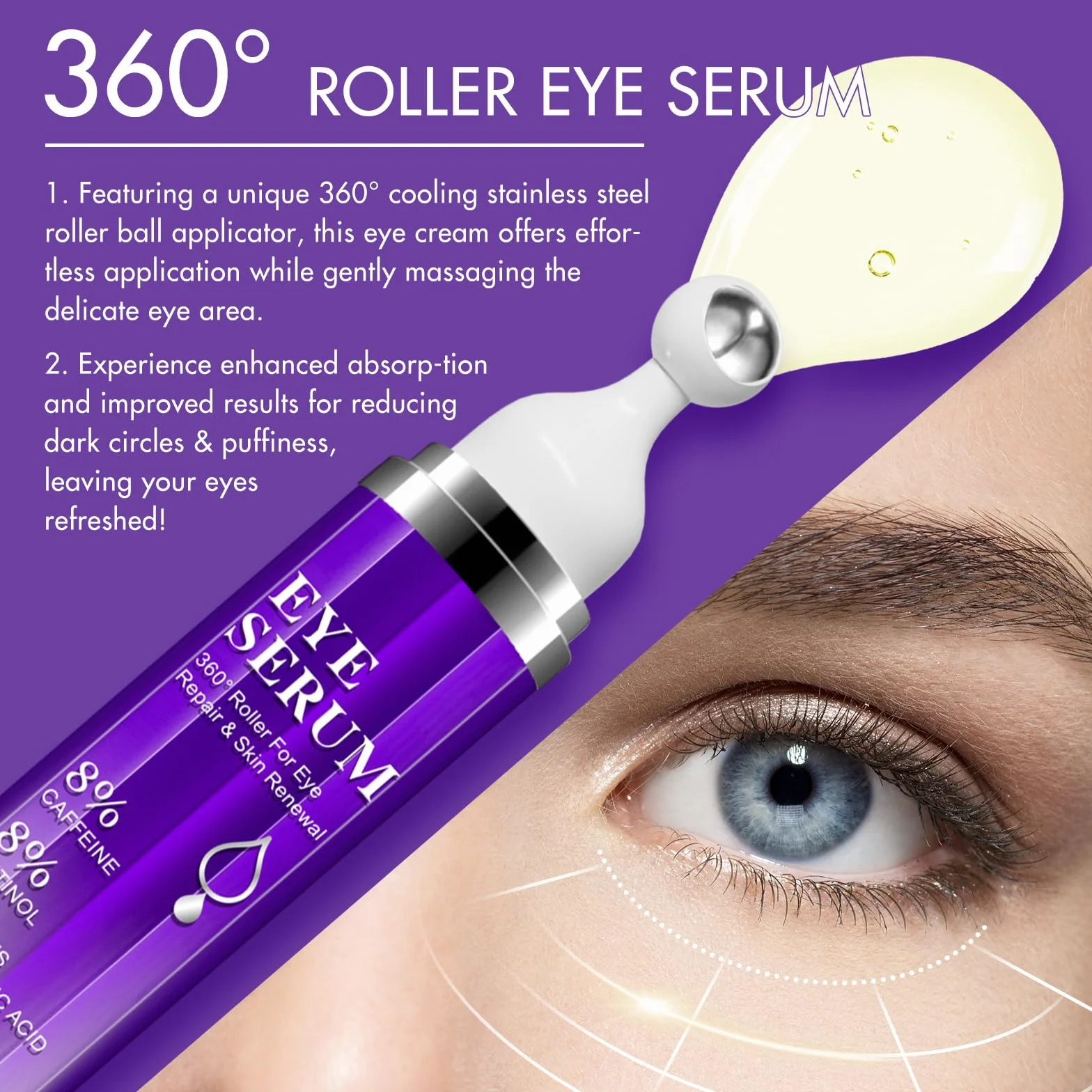 Sérum Contour des Yeux 8% Caféine 15ml Anti Cernes Rides Repulpe Poches