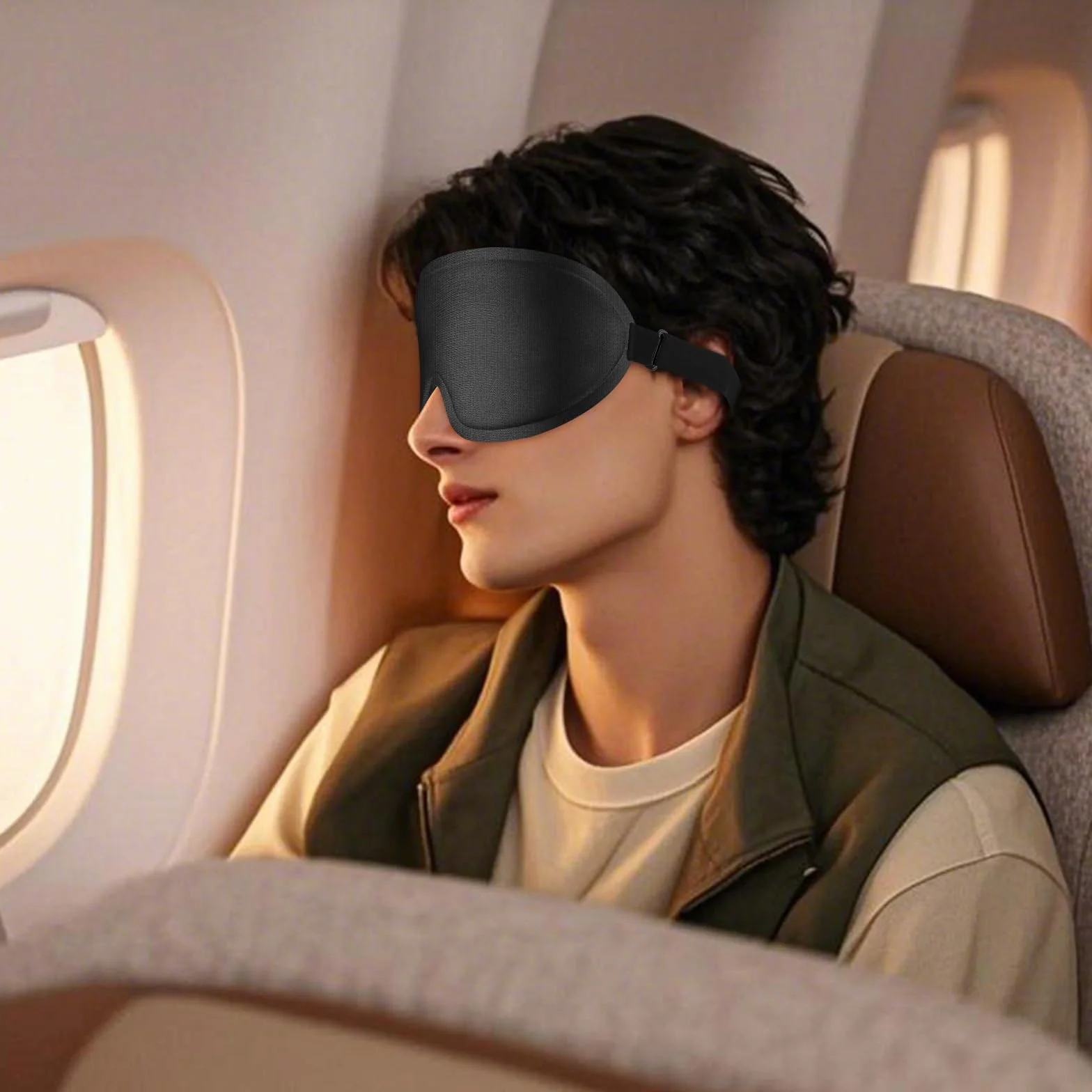 Masque de Nuit 3D Anti-Lumière Respirant, Élastiques Réglables Noir