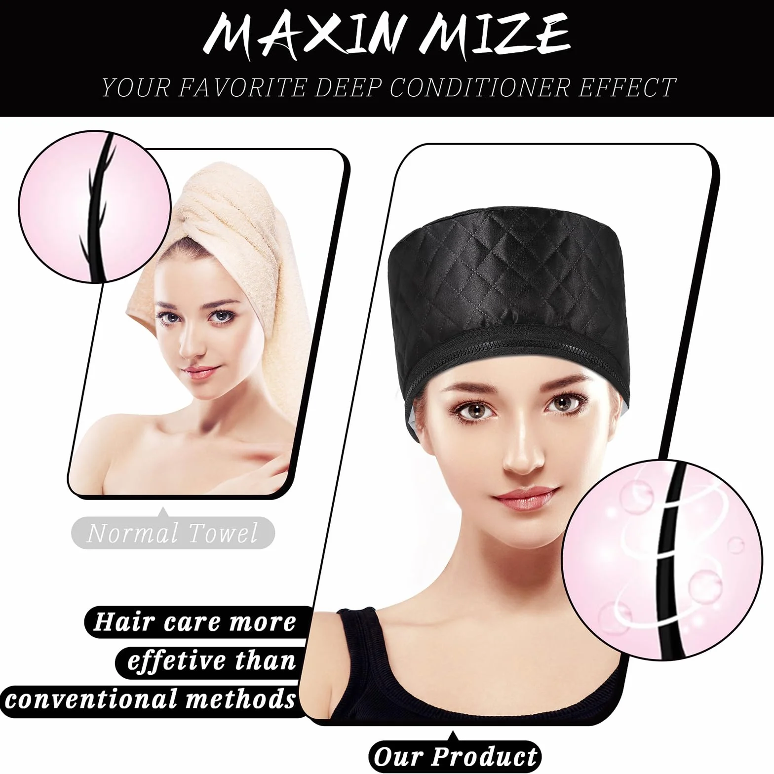 Casque Chauffant Cheveux Vapeur Soin - casque vapeur cheveux Afro Bouclés Bonnet Masque Capillaire Salon Hair Cap Spa Maison Proteine Coloration Sèche Cheveux Pro Électrique (noir)