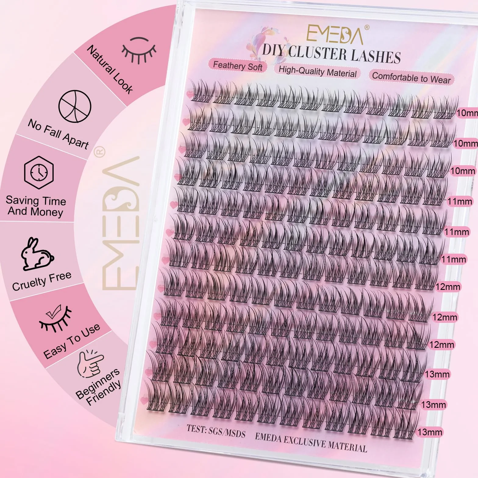 EMEDA Faux Cils Naturels en Grappe Mix 10-13mm Set d'Extension de Cils Individuels DIY